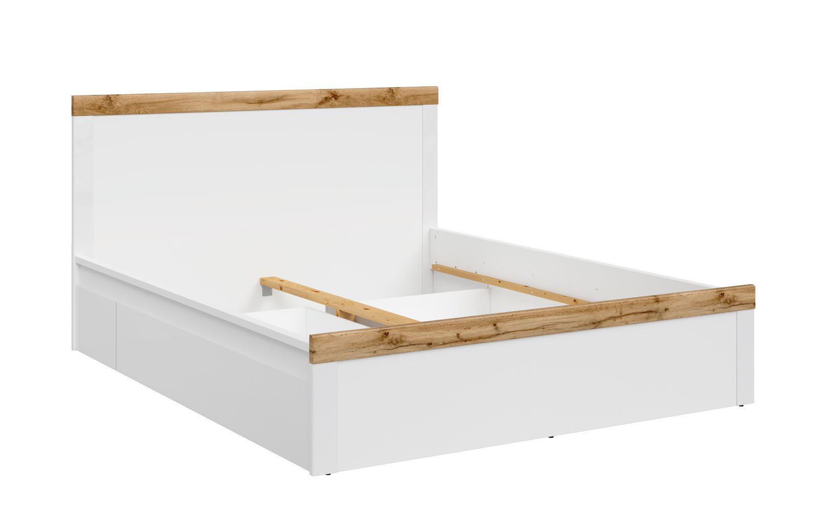 Feldmann-Wohnen Futonbett Holten (Ausführung mit 2 Bettschubladen, Hochglanz & Holz-Optik, 0-tlg., moderne Optik, Ausführung mit 2 Bettschubladen, Hochglanz & Holz-Optik), weiß Eiche Wotan Hochglanz Ausführung 160x200cm