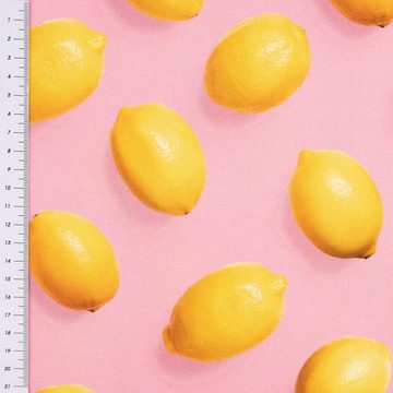 SCHÖNER LEBEN. Stoff Canvas Digitaldruck LEMONS Zitronen rosa gelb 1,35m Breite, allergikergeeignet