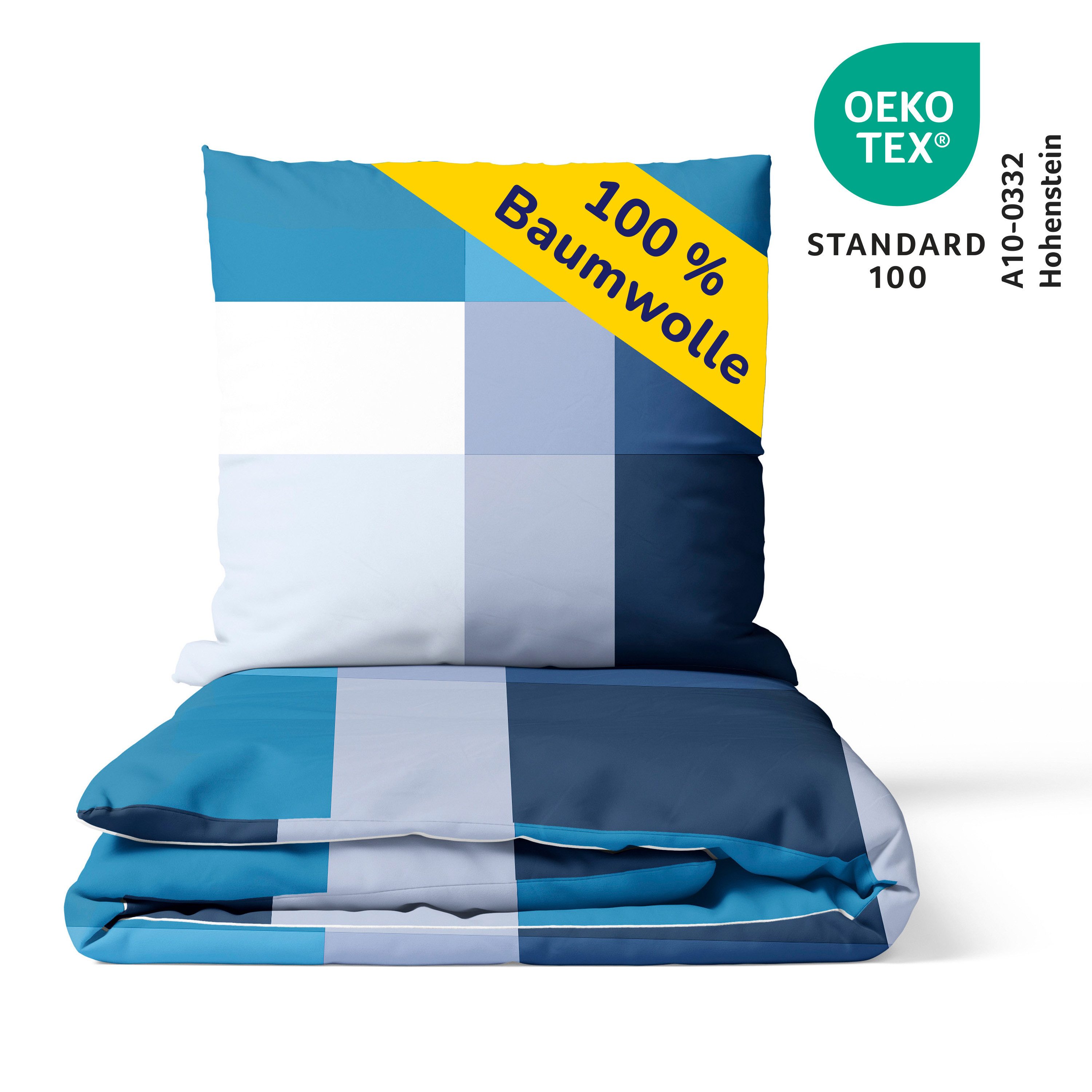 Träumschön Bettwäsche Premium Set aus Baumwolle 135x200 oder 155x220 cm, Karo beige o. blau, Baumwolle, 2 teilig, mit Reißverschluss, luftig und leichte Sommerbettwäsche