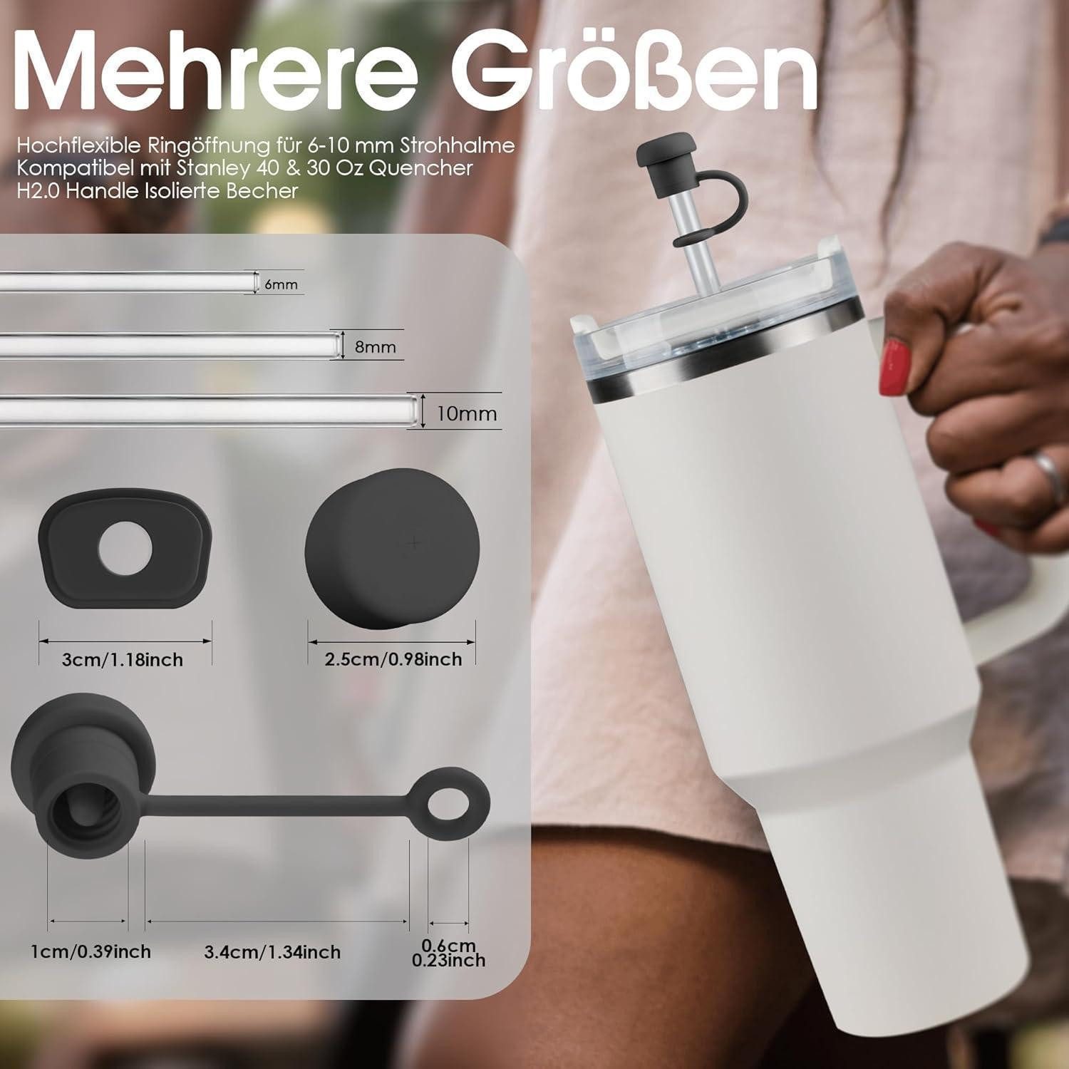 LuxusKollektion Trinkhalme Strohhalmabdeckung Silikon Auslaufschutz Tumbler 850ml Schwarz 6 Stück