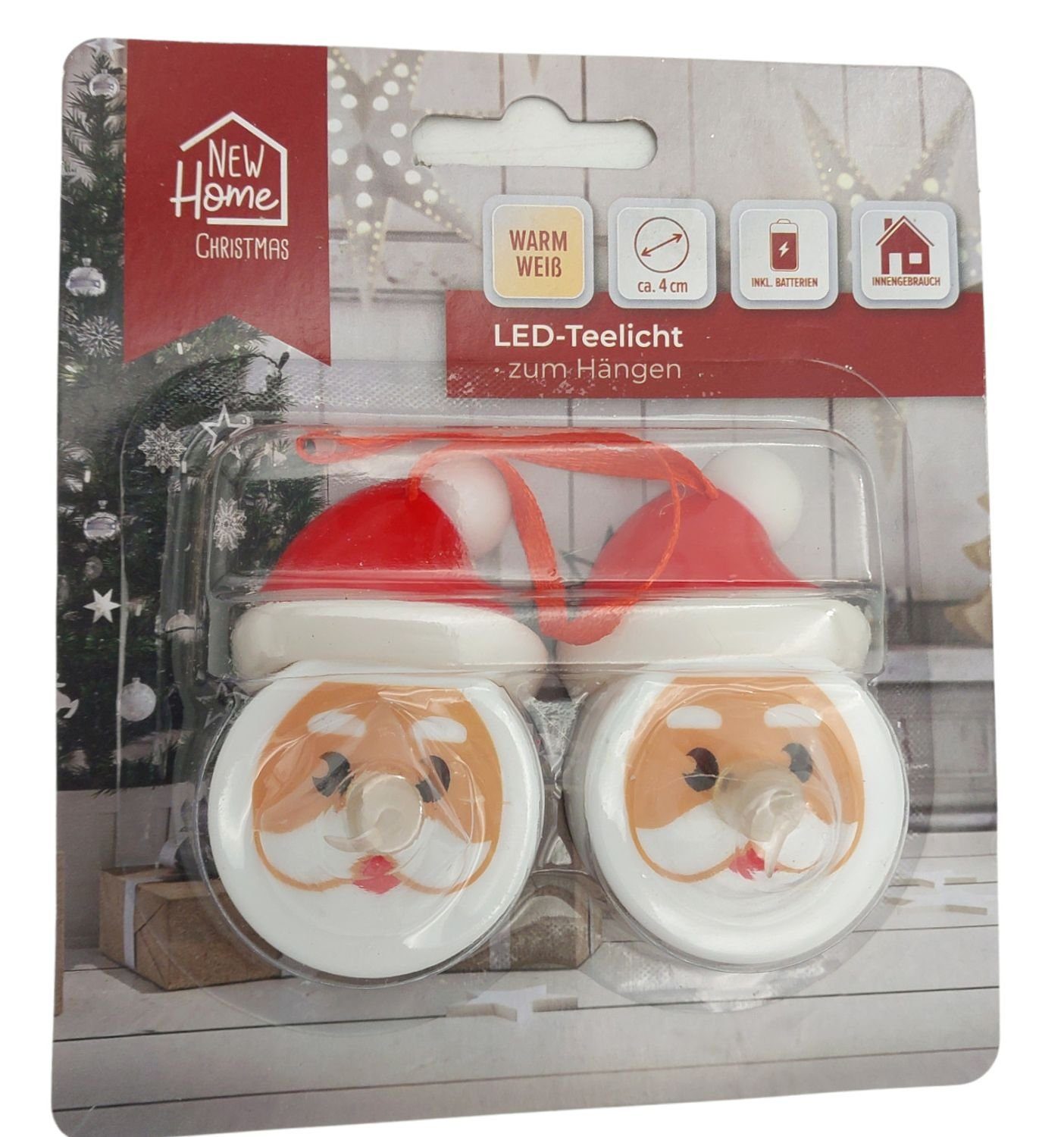 BURI Kugelleuchte LED Teelichter Weihnachtsmann 2er Set Kerzen Tisch Dekoration