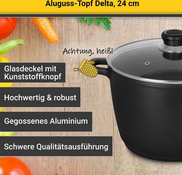 Krüger Fleischtopf Aluguss Fleischtopf mit Glasdeckel DELTA, Aluminiumguss (1-tlg), für Induktions-Kochfelder geeignet