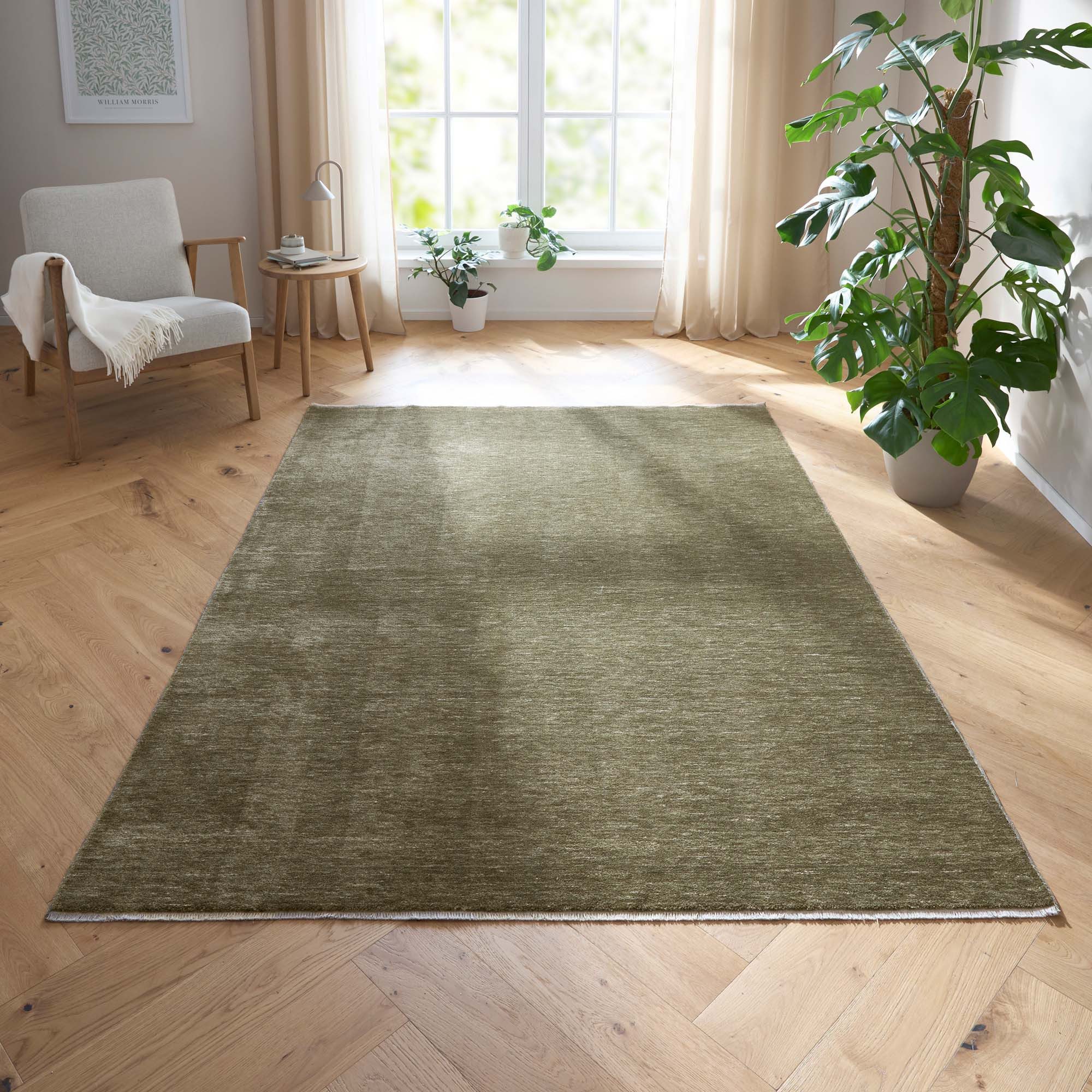 TaraCarpet Teppich Tara Carpet Luna einfarbig, Vintage, strapazierfähig und edel, rechteckig, Höhe: 8 mm, Wohnzimmer, Schlafzimmer, Esszimmer, Flur grün 080x150