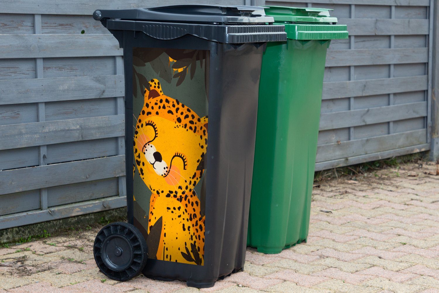 Mülleimer-aufkleber, Dschungel Kinder - - St), Abfalbehälter Mülltonne, Container, - Tiere MuchoWow Gepard (1 Sticker, Wandsticker