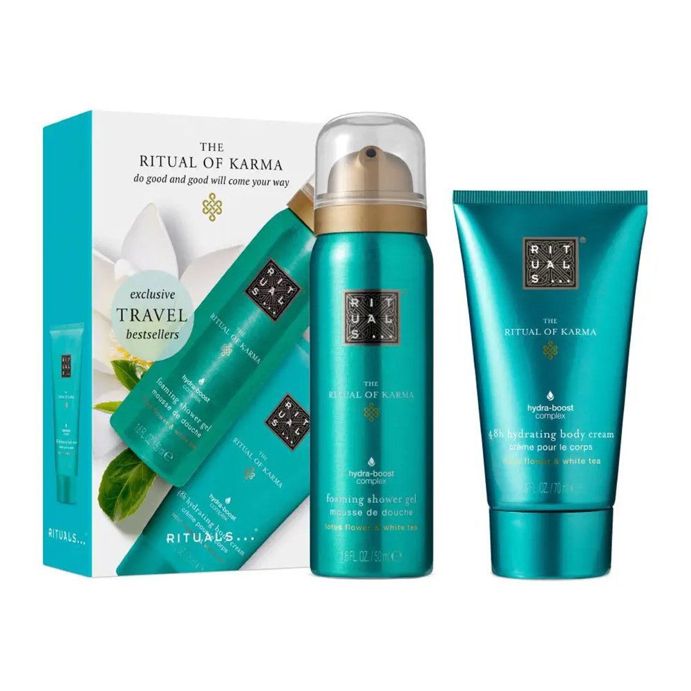 Rituals Pflege-Geschenkset The Ritual of Karma Mini Body Care Set – Duschschaum & Körpercreme, Duschschaum & Körpercreme mit weißem Tee & Lotus-Duft