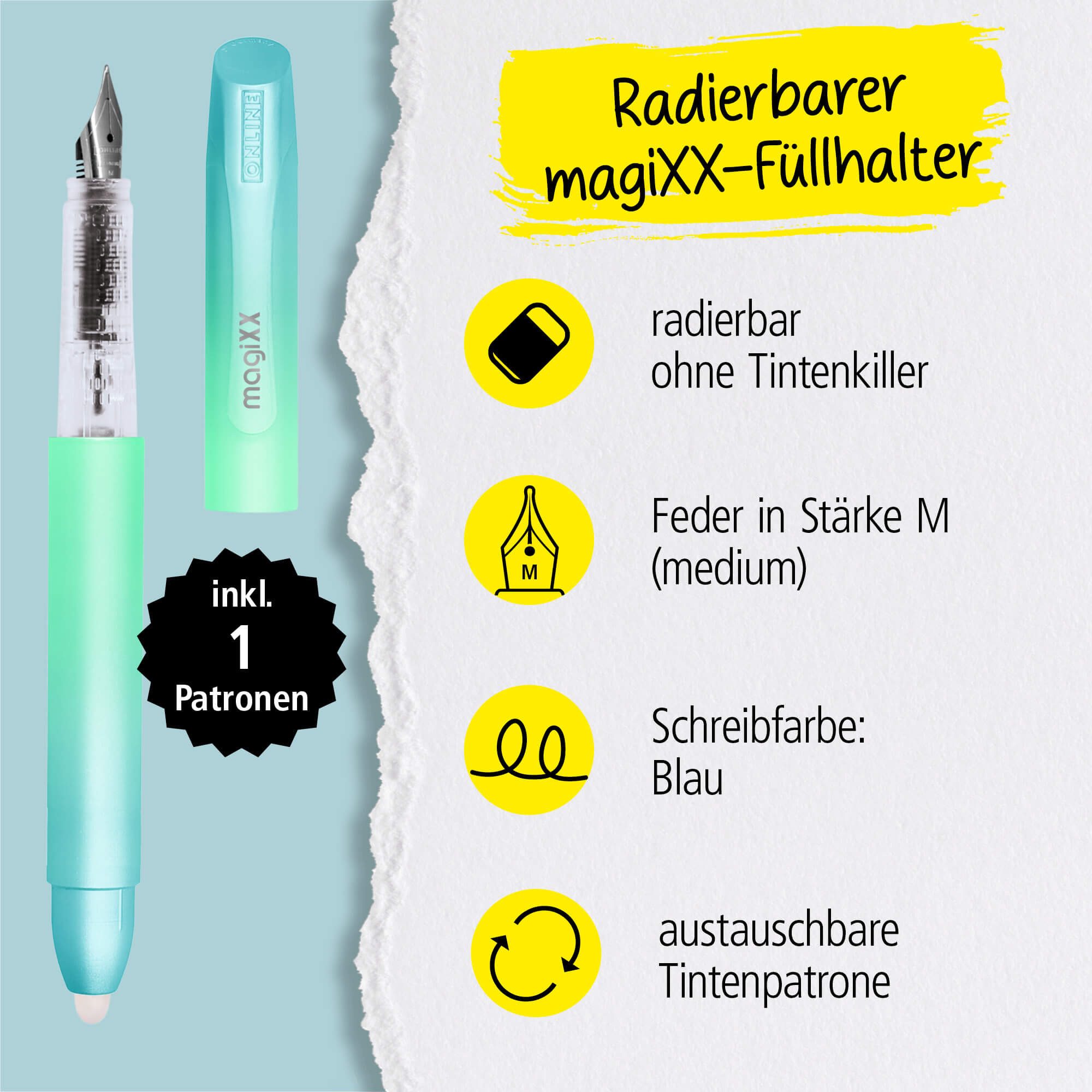 Online Pen Füller magiXX Radierbarer Füller, (1-tlg), mit radierbarer, blauer Tinte, inkl. 1 magiXX Patrone