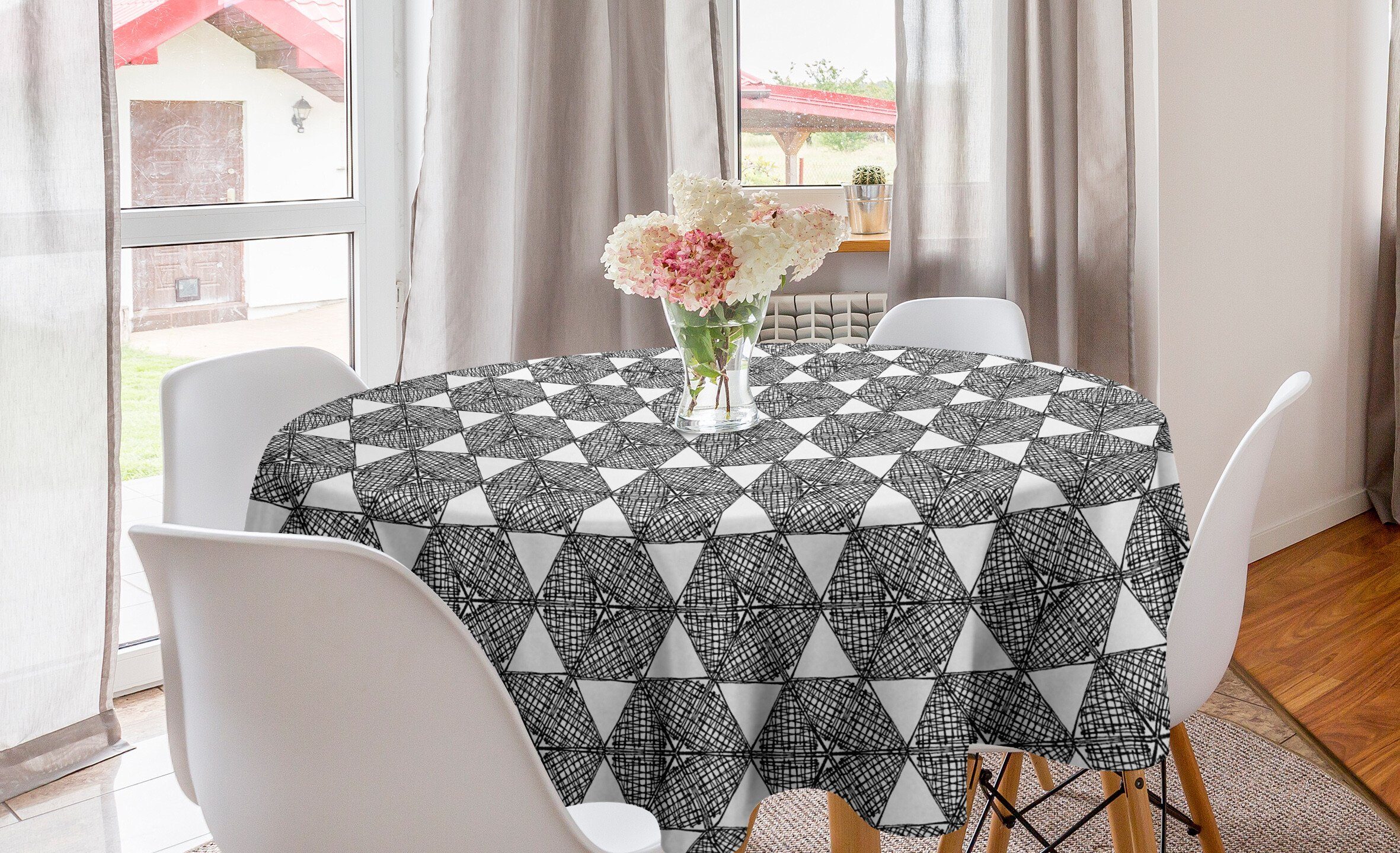 Abakuhaus Tischdecke Kreis Tischdecke Abdeckung für Esszimmer Küche Dekoration, Schwarz und weiß Geometrische Figur