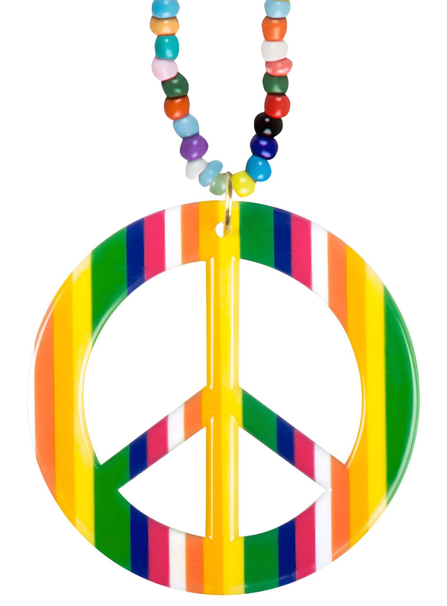 Boland Hippie-Kostüm Hippie Regenbogen Peace Kette - Karneval Fasching, Knallbuntes Peace-Zeichen mit Halskette