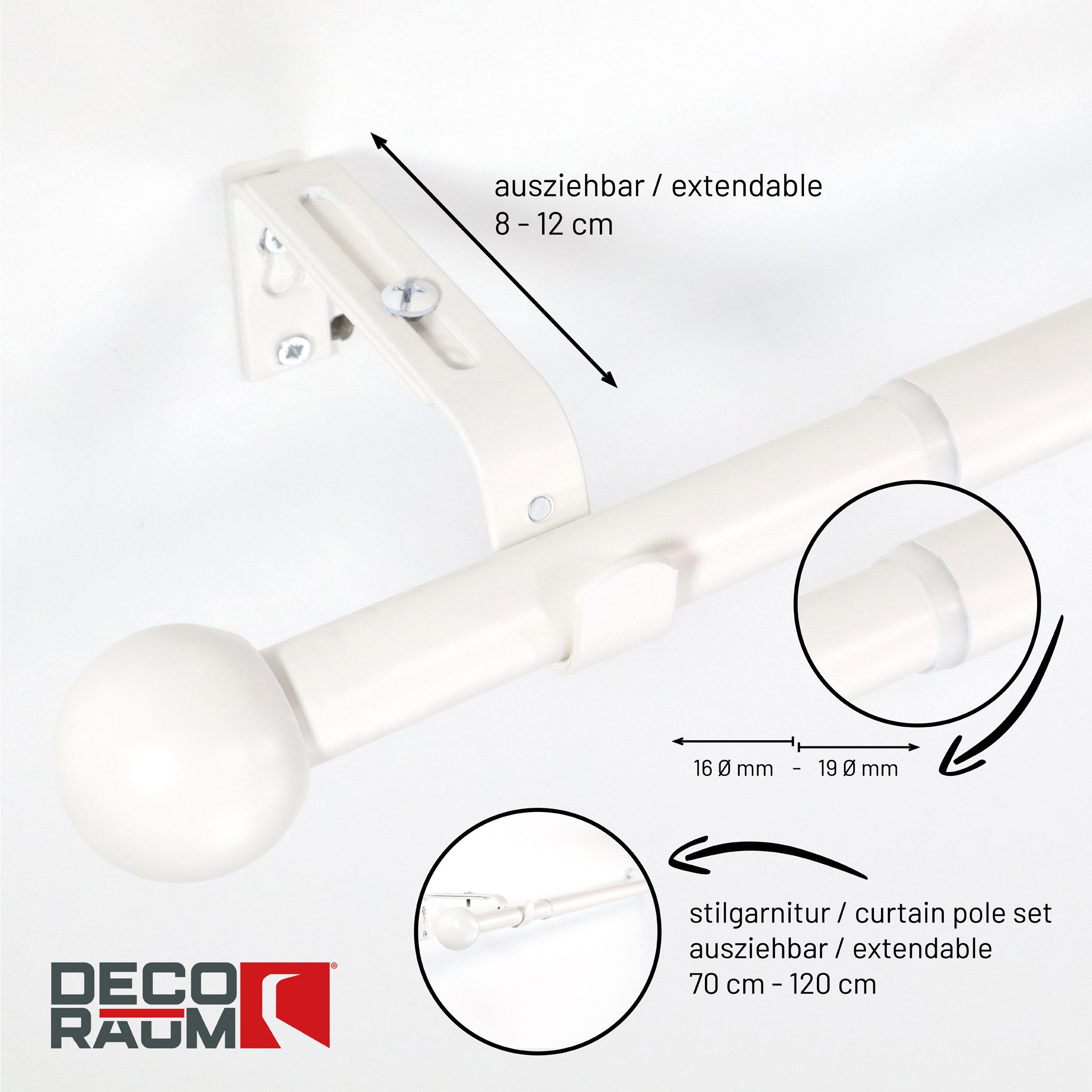 Deco-Raum Gardinenstange Flexa Stilgarnitur Set ausziehbar, Ø 19 mm, 1-läuf günstig online kaufen