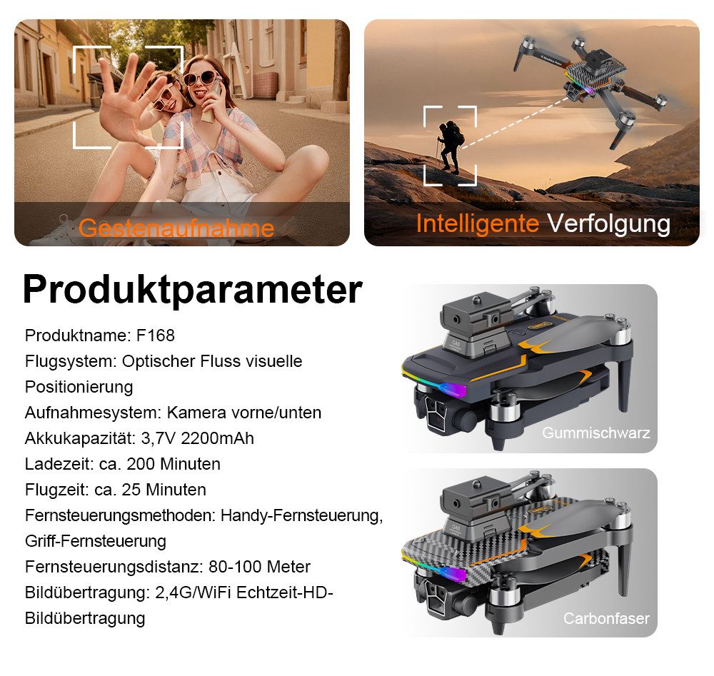 FACEGLE Klappdrohne mit 360° Hindernisvermeidung, Bürstenloser Motor Drohne (Dreifachkamera, 50-facher Zoom & 25 Min. Flugzeit)