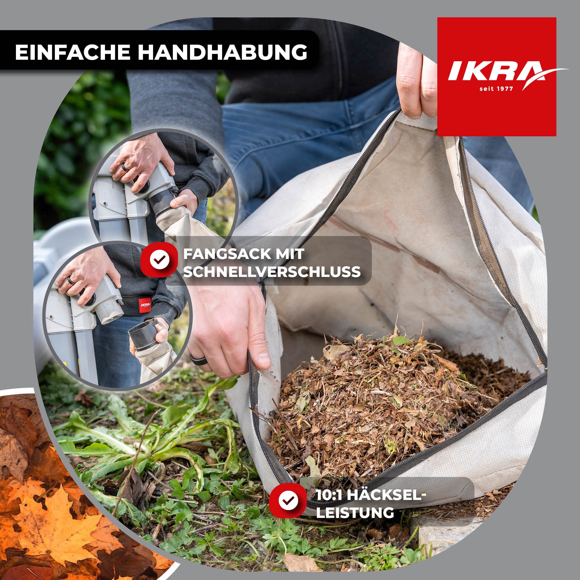 ikra GmbH Elektro-Laubbläser IBV 3000, 3in1 Gerät, bis 240km/h Blaskraft, inkl. 45 L Fangsack – Bild 5 von 5