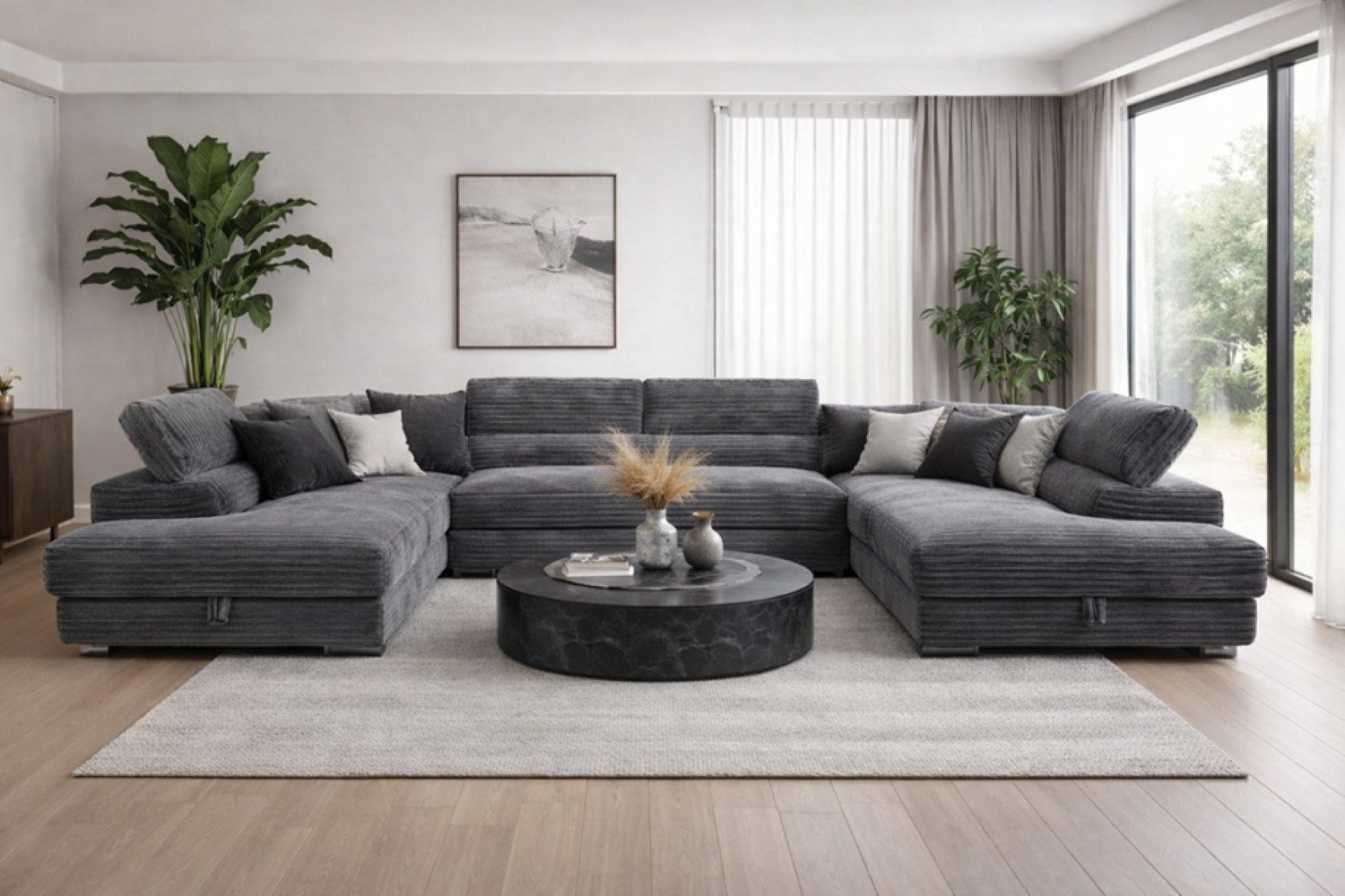 Labett Wohnlandschaft mit Schlaffunktion & Bettkasten GUSTAVO U-Form Sofa aus Cord