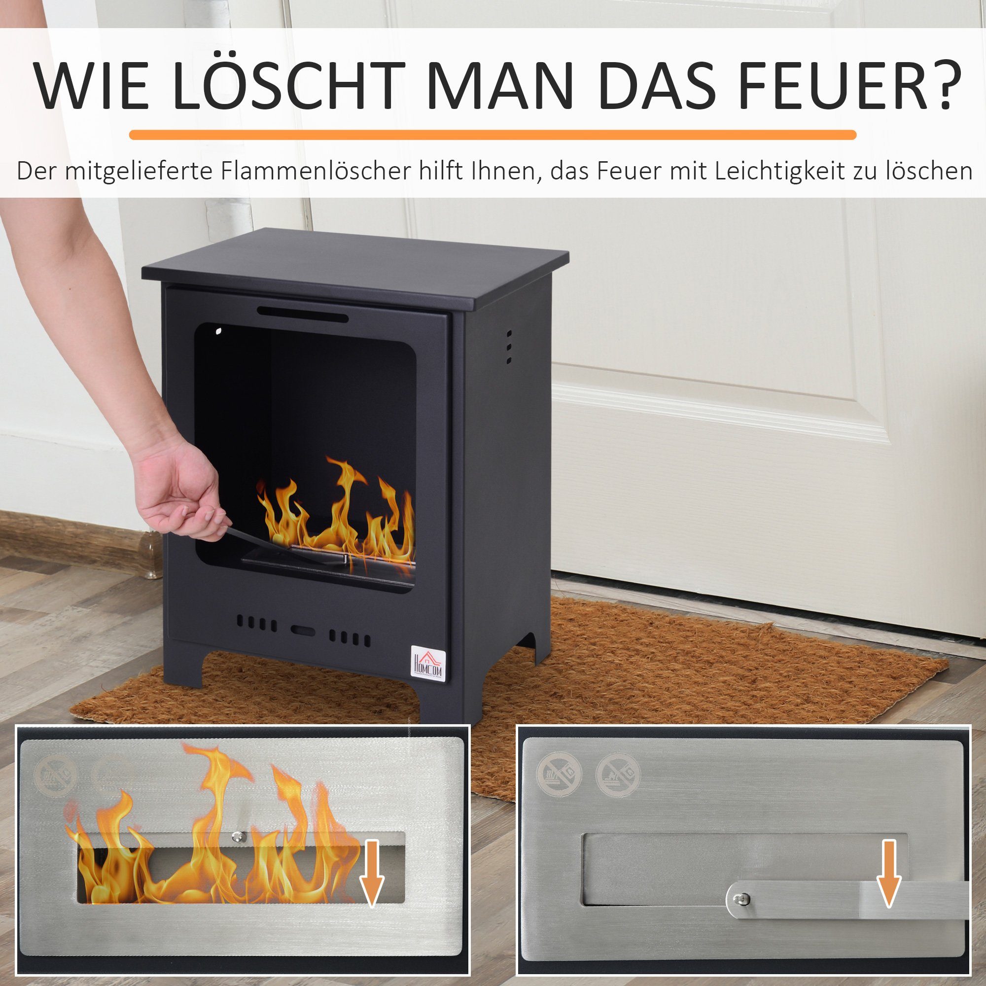 HOMCOM Echtfeuer-Dekokamin Ethanol-Kamin, Bio-Ethanol-Brenner, 40 x 30 x 50 cm, Schwarz – Bild 5 von 5