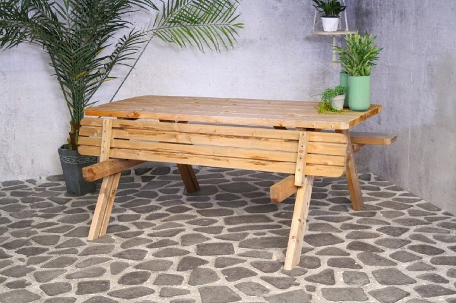 SenS-Line Garten-Essgruppe Picknick Set Gartenmöbel Gruppe Oslo Holz Bierzelt Garnitur klappbar, (Spar-Set, 3-tlg., 1 Tisch + 2 klappbare Bänke), 1 Tisch mit 2 klappbaren Bänken / wetterfest / langlebig