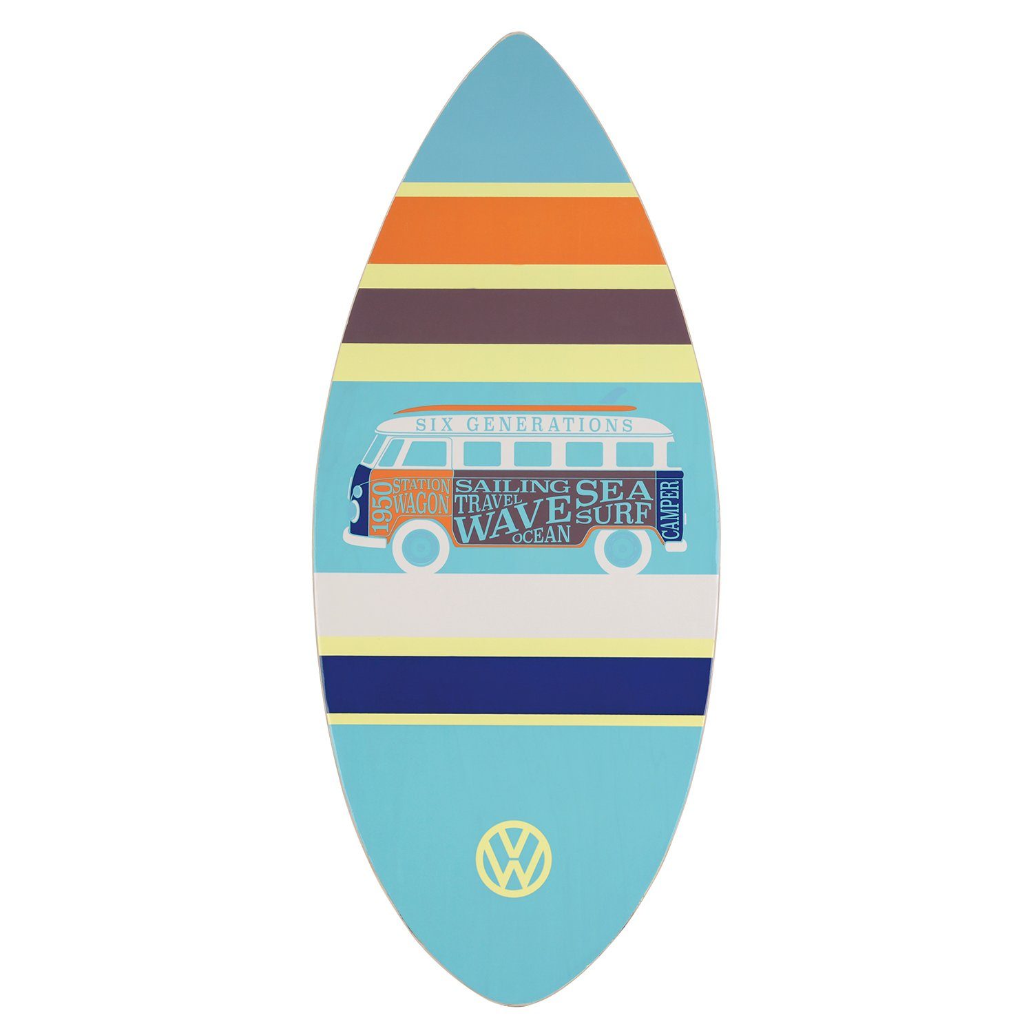 VW Collection by BRISA Wakesurfboard Volkswagen Skimboard aus Echtholz, (1 tlg), mit blauem T1 Bulli Bus Design, Maße: 44 x 104 cm