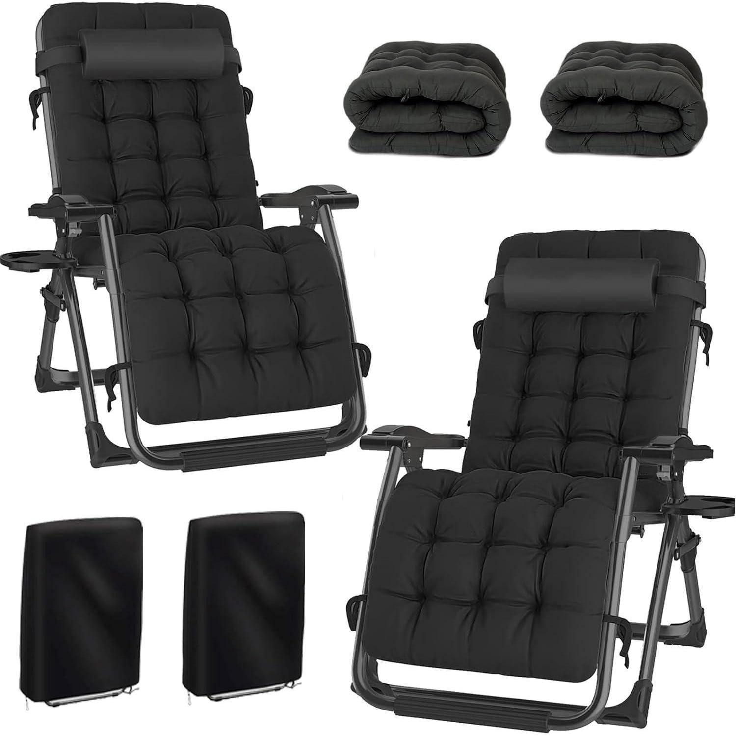 Gartenliege Liegestuhl Klappbar 2er Set Sonnenliege 72 cm Schwarz+schwarz
