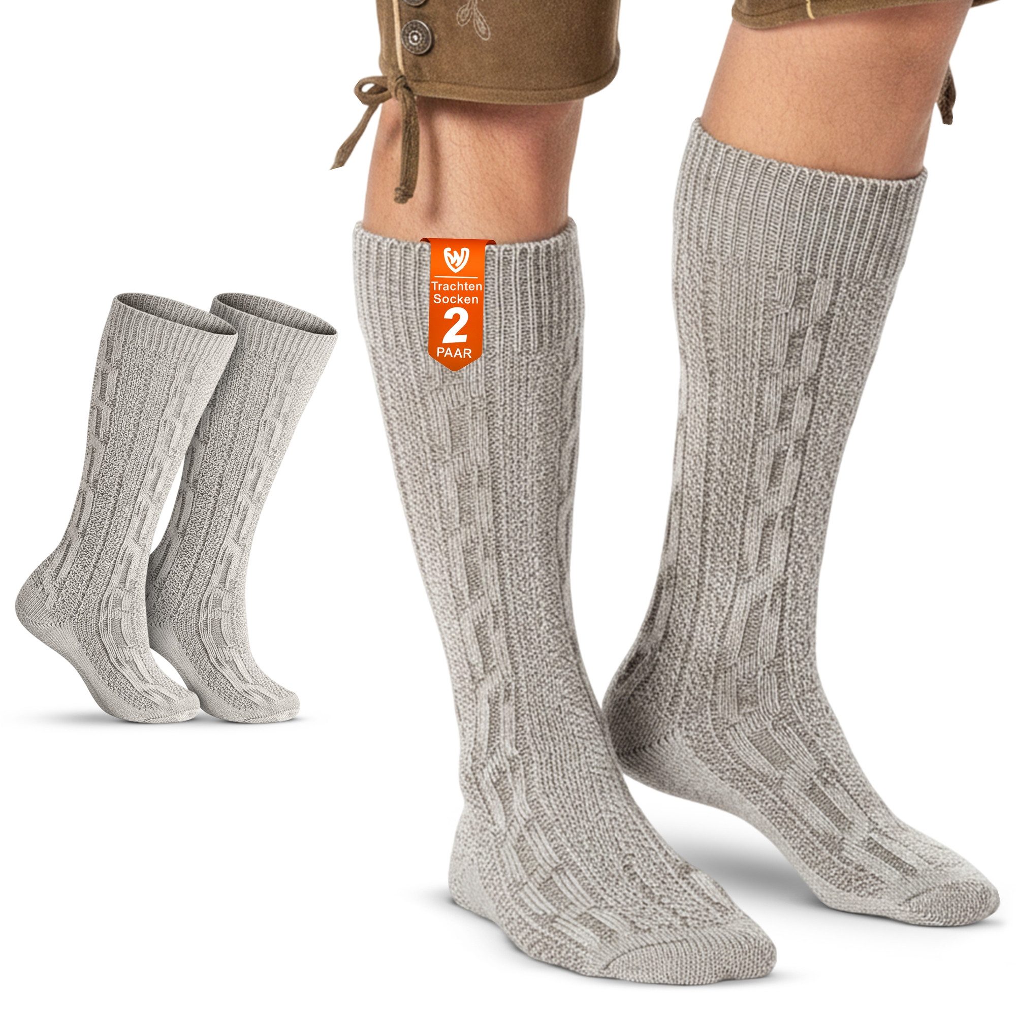 German Wear Trachtensocken GW200 2xPaar (2er-Pack) Trachtensocken Trachtenstrümpfe Zopfmuster 40cm