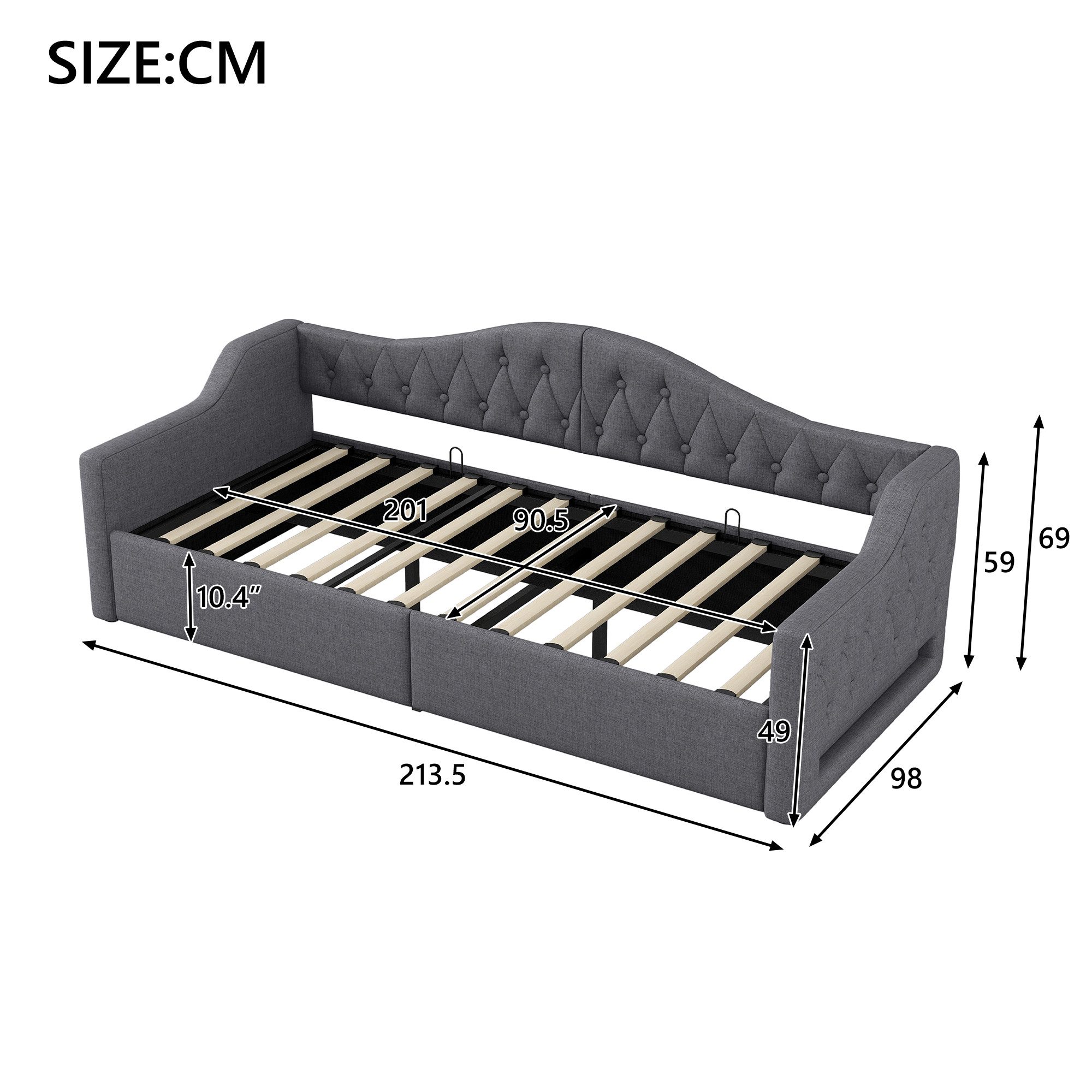 Merax Daybett mit hydraulischem Stauraum (Schlafsofa Sofabett Jugendbett Kinderbett Polsterbett, 1 tlg), Tagesbett 90x200cm mit LED-Beleuchtung Lattenrost Rücke – Bild 4 von 5