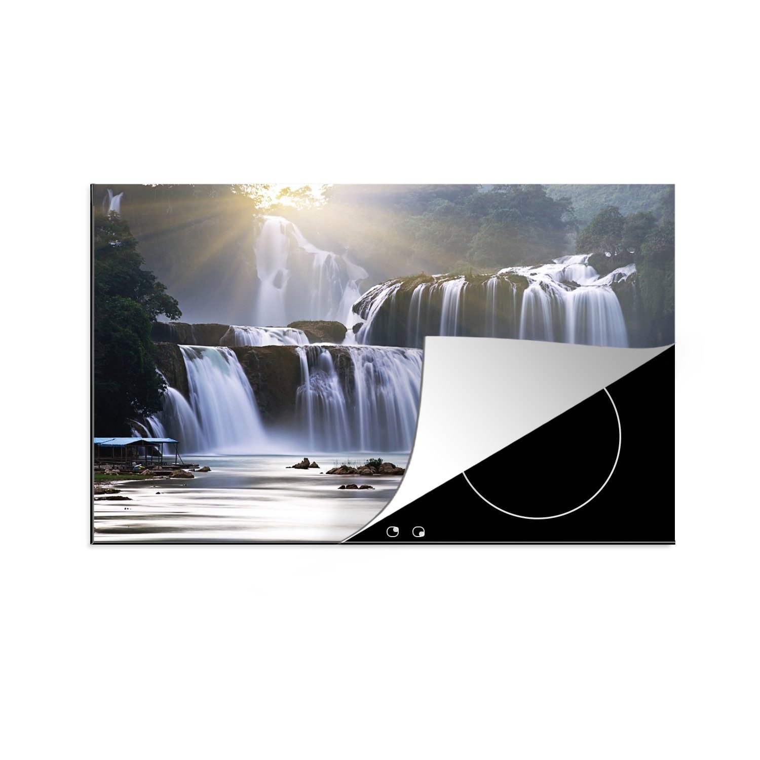 MuchoWow Herdblende-/Abdeckplatte Wasserfall - Felsen - Natur, Vinyl, (1 tlg), 83x51 cm, Ceranfeldabdeckung, Arbeitsplatte für küche
