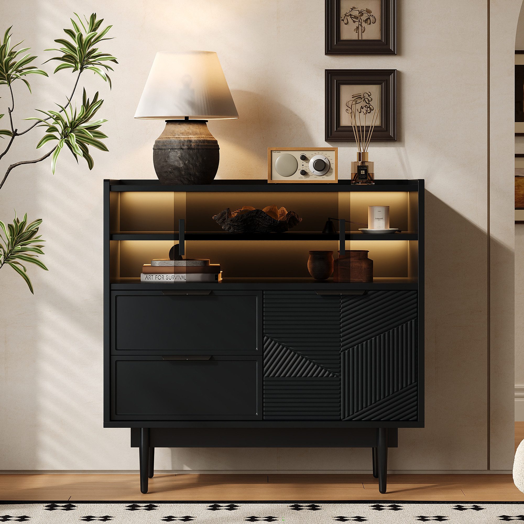 Sideboard Stylischer Aufbewahrungsschrank mit mit Metallfüßen