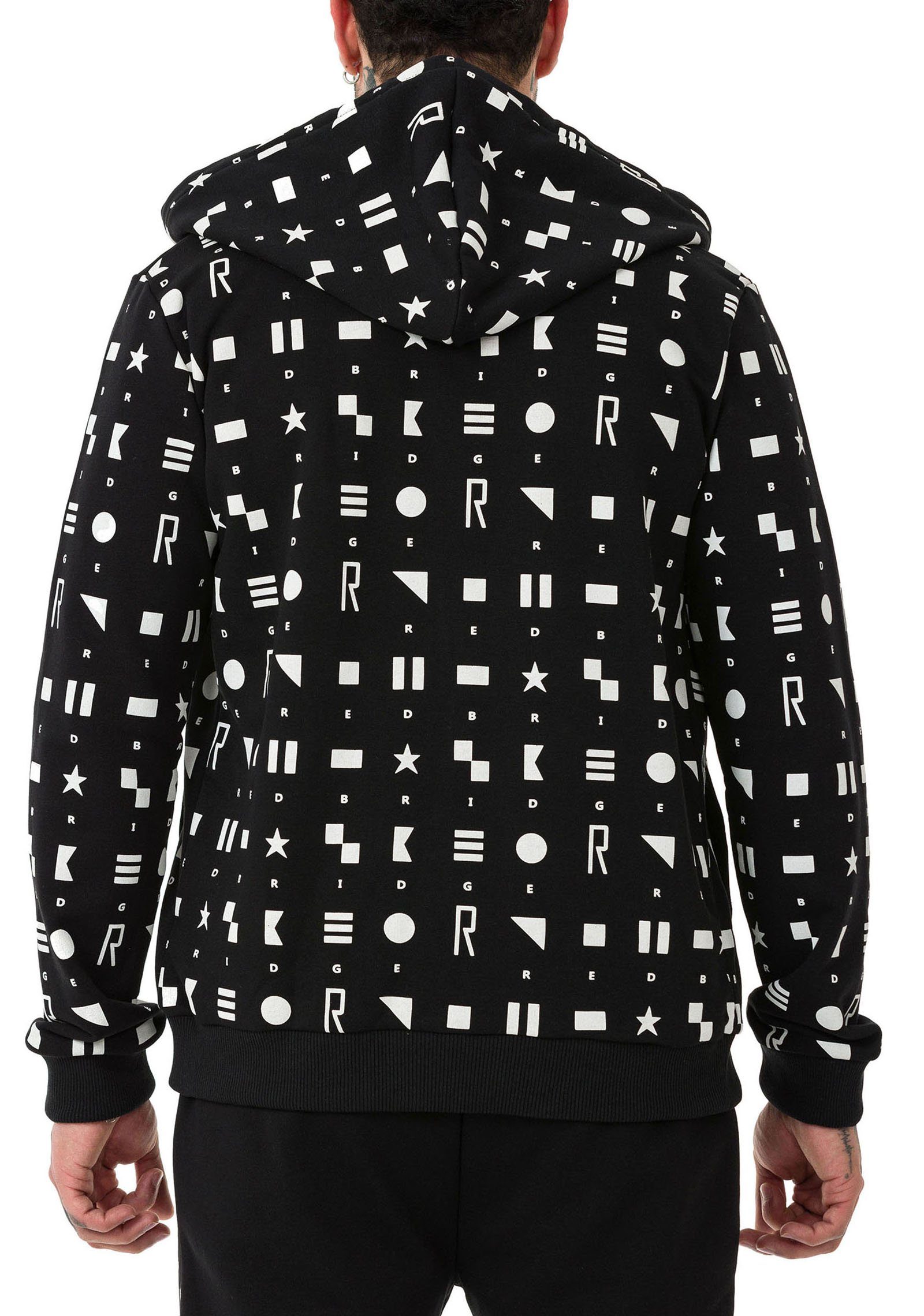 Kapuzensweatjacke Sweater Design mit Exklusiv Schwarz Geometric Shapes Kapuze RedBridge