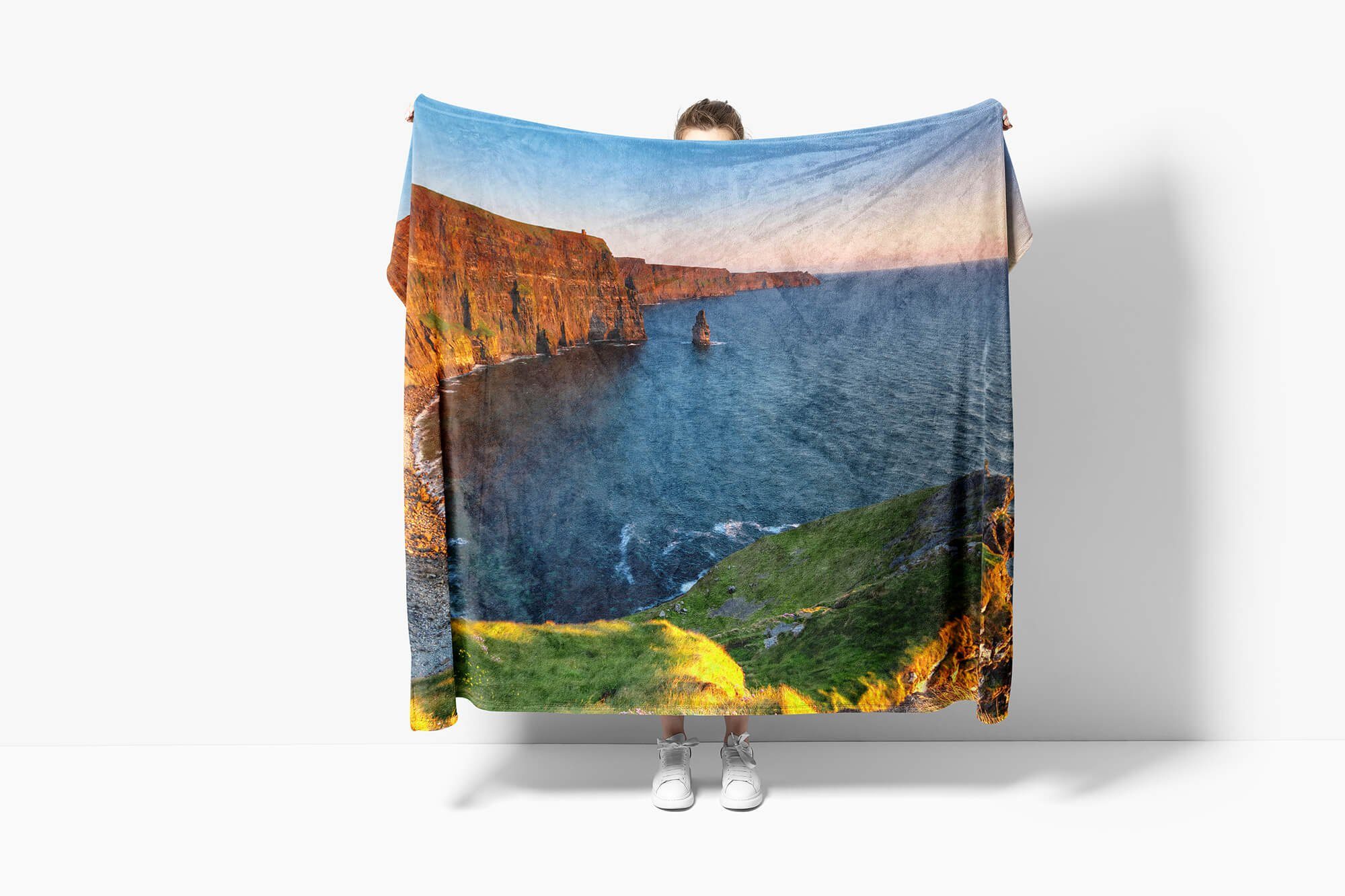 (1-St), Art Handtuch Baumwolle-Polyester-Mix Ozean Handtuch Fotomotiv Saunatuch Handtücher mit Küste, Klippen Strandhandtuch Sinus Kuscheldecke