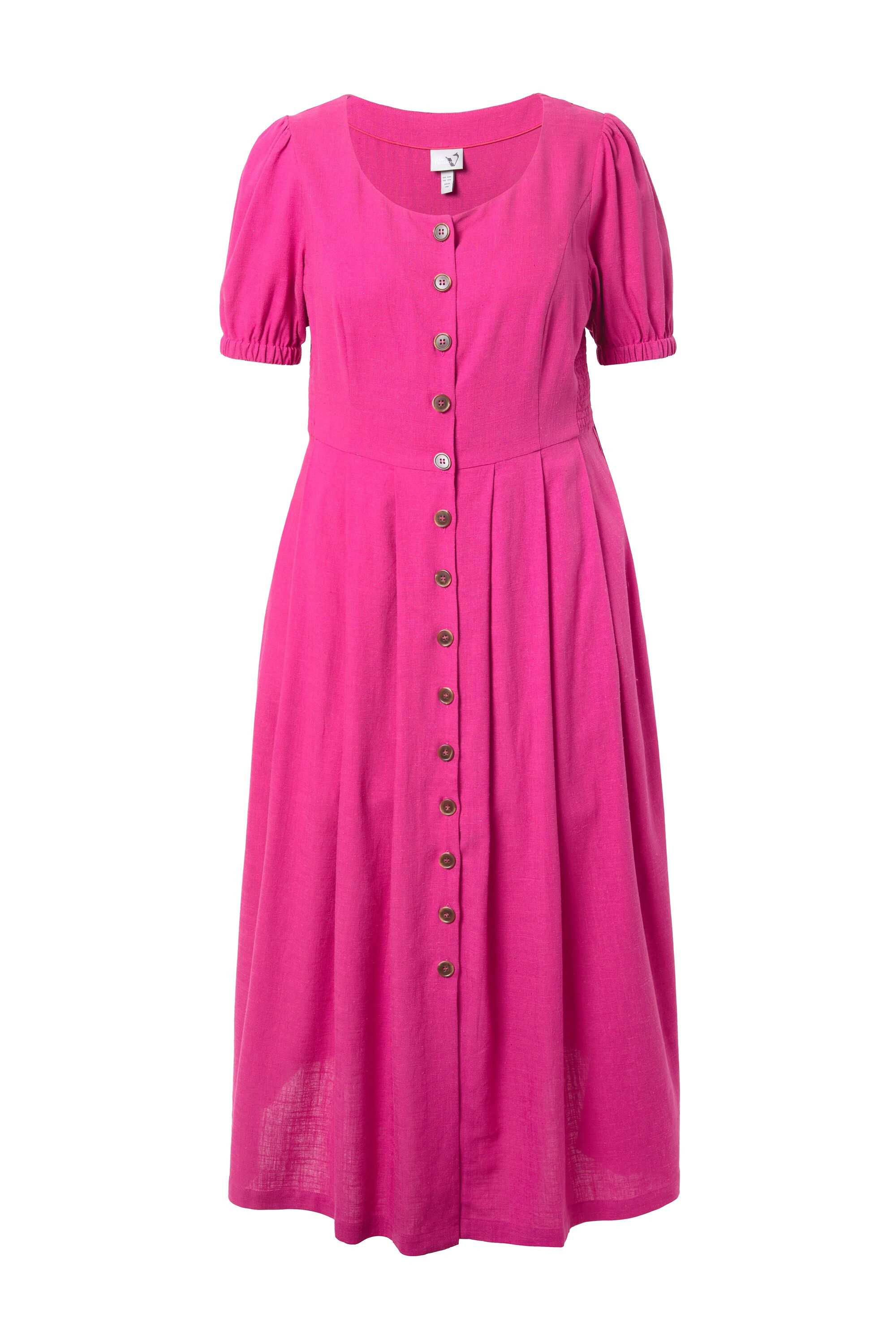 Ulla Popken Dirndl Maxikleid Smokeinsätze Rundhals Halbarm Leinenmix – Bild 2 von 4
