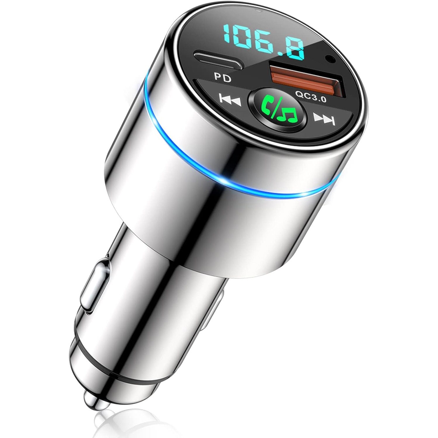 zggzerg FM Transmitter Auto Bluetooth, Schnelles Ladegerät Zigarettenanzünder Auto-Adapter, KFZ Bluetooth Freisprechanlage, Noise Cancelling Mikrofon, Ringlicht