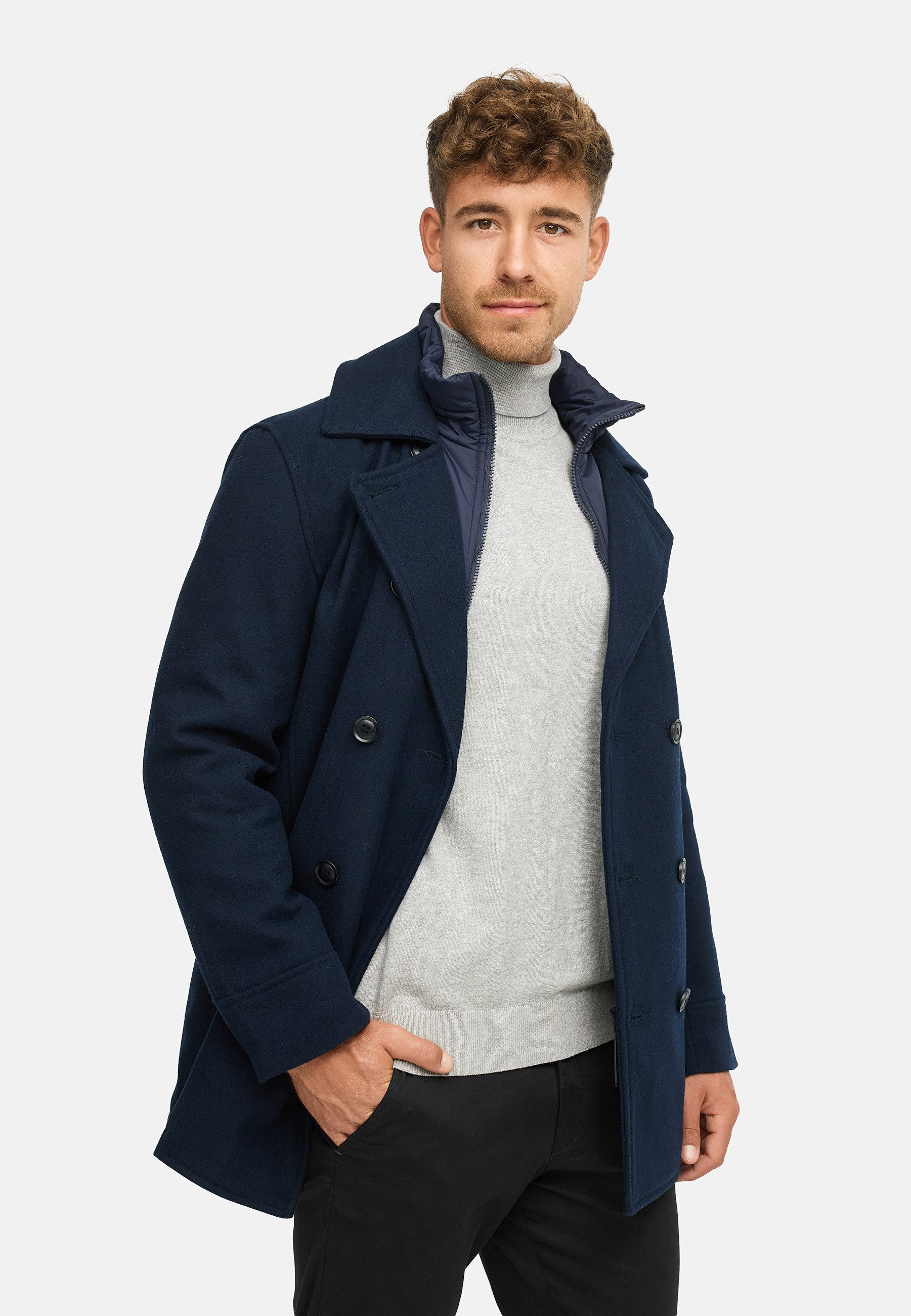 Indicode Wollmantel Herren INLunil Winter Mantel Herrenmantel Herren Mantel mit Stepp-Optik, Winterjacke,Übergangsjacke