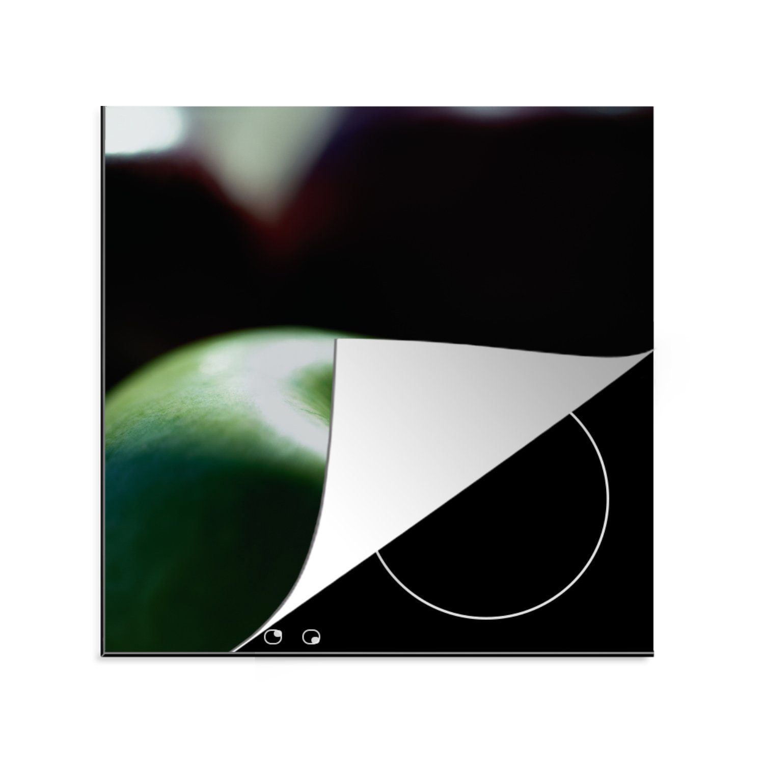 MuchoWow Herdblende-/Abdeckplatte Nahaufnahme eines grünen Apfels, Vinyl, (1 tlg), 78x78 cm, Ceranfeldabdeckung, Arbeitsplatte für küche