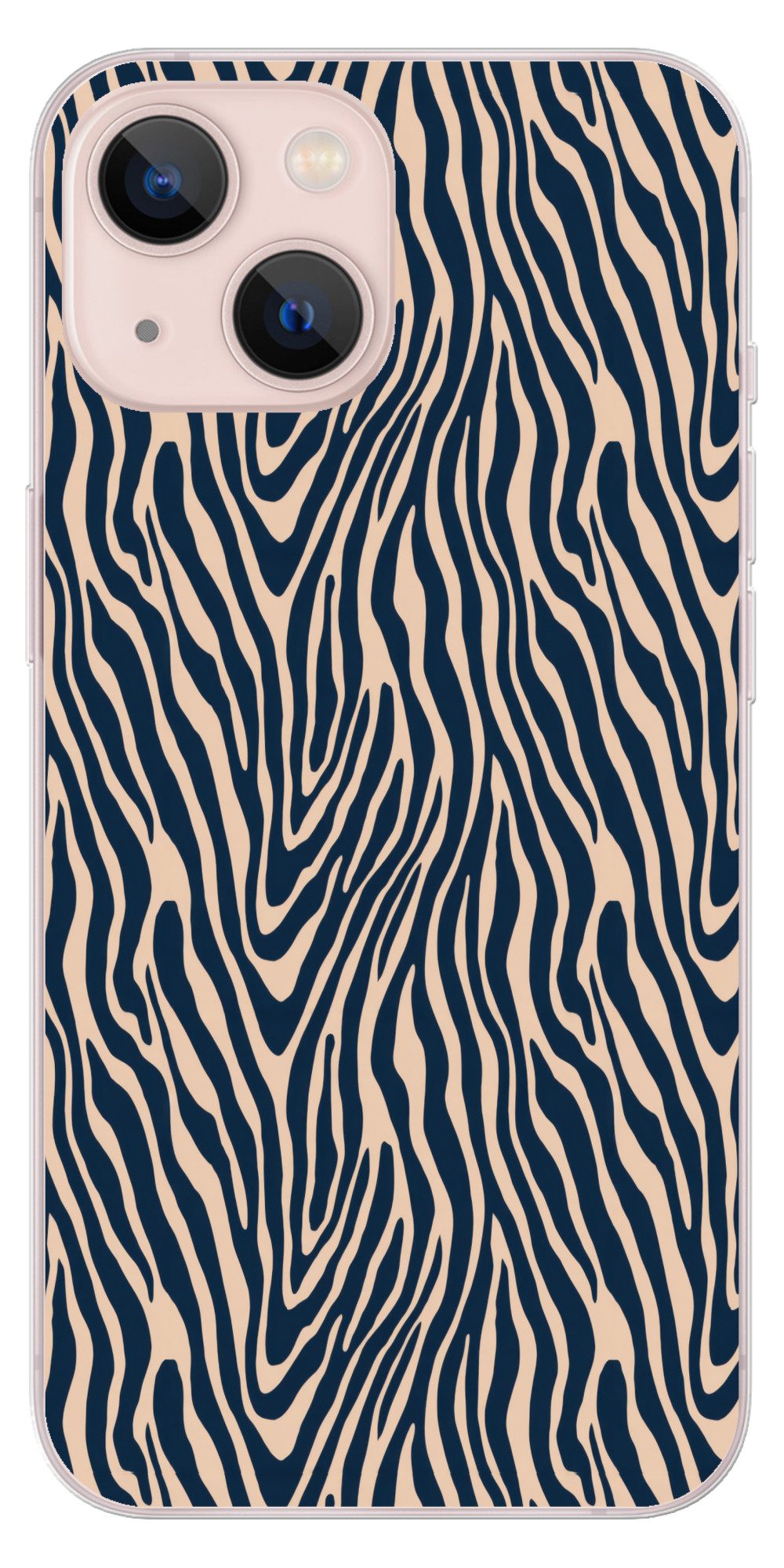 MuchoWow Handyhülle für Apple iPhone 13 Zebra - Muster - Blau - Beige, Smartphone-Bumper, Print, Handy Schutzhülle Dünn