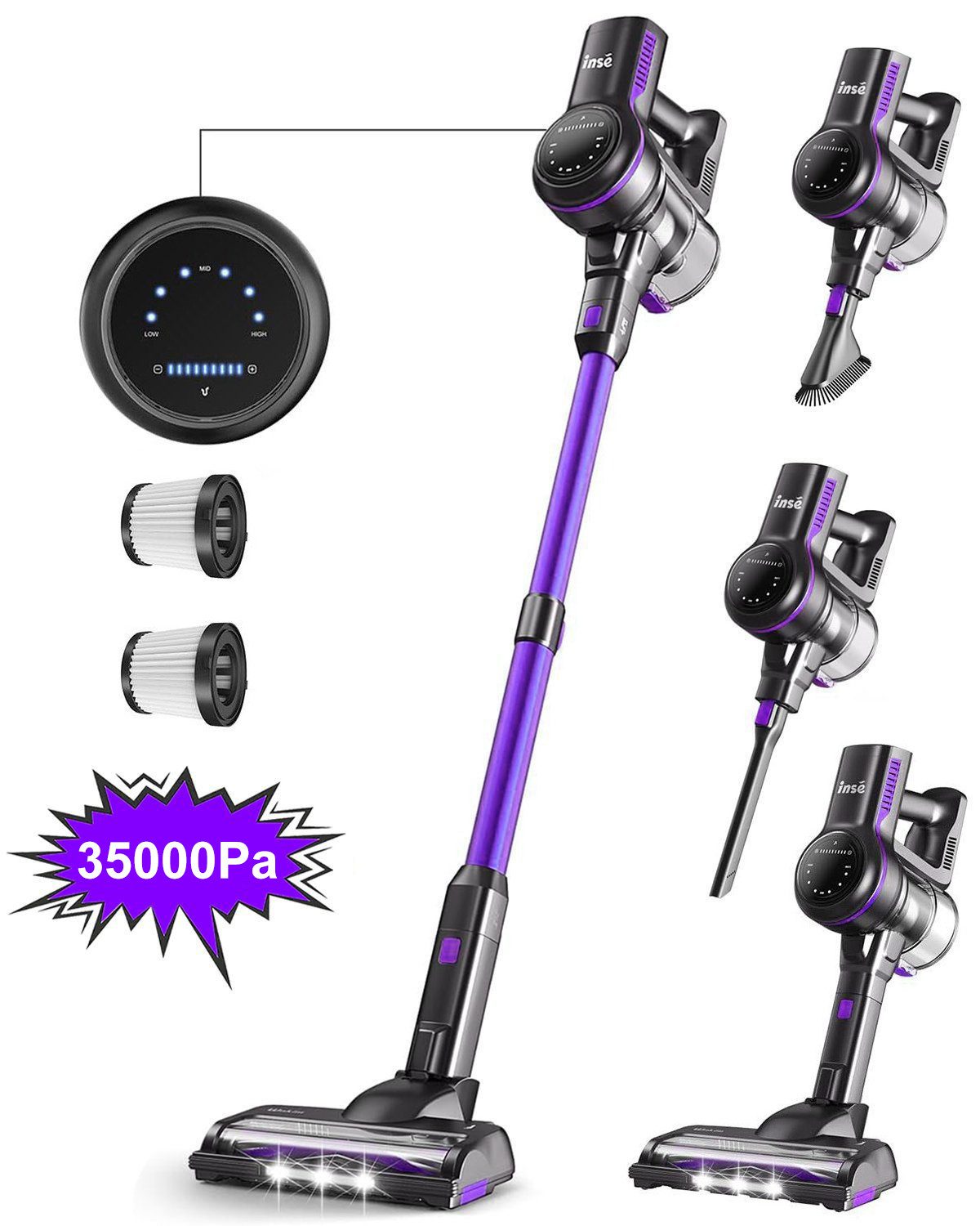 INSE Akku-Hand-und Stielstaubsauger 6-Schicht-Ultra-High-Efficiency-Filtersystem, 1,2-Liter-Staubbox