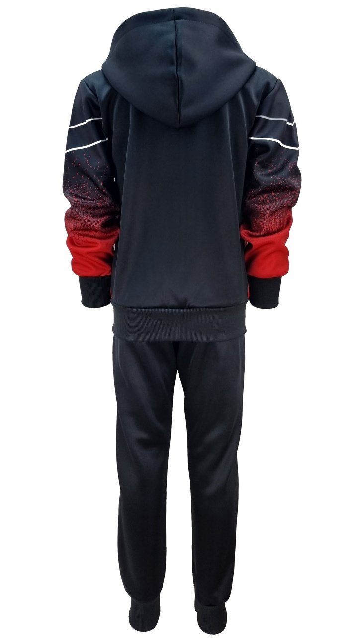 + Jungen/Mädchen Jogginganzug Boy Fashion Jacke Thermo (Set, Hose) Schwarz/Rot Trainingsanzug Freizeitanzug JF1137 Trainingsanzug