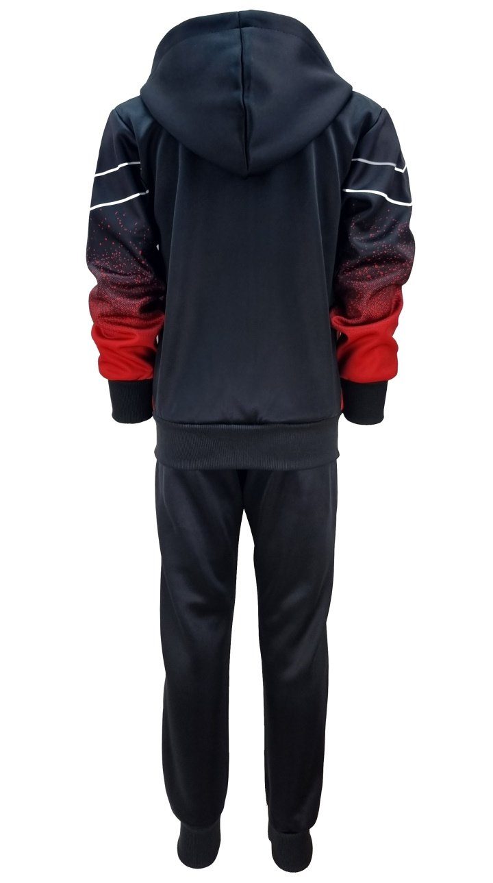 Fashion Boy Jacke (Set, Trainingsanzug JF1137 Hose) Jogginganzug Freizeitanzug Trainingsanzug + Schwarz/Rot Jungen/Mädchen Thermo