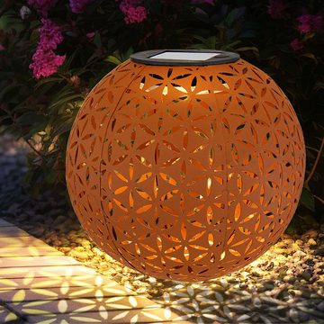 etc-shop LED Gartenleuchte, LED-Leuchtmittel fest verbaut, Warmweiß, LED Außen Steck Leuchte SOLAR Kugel rost Garten Beleuchtung