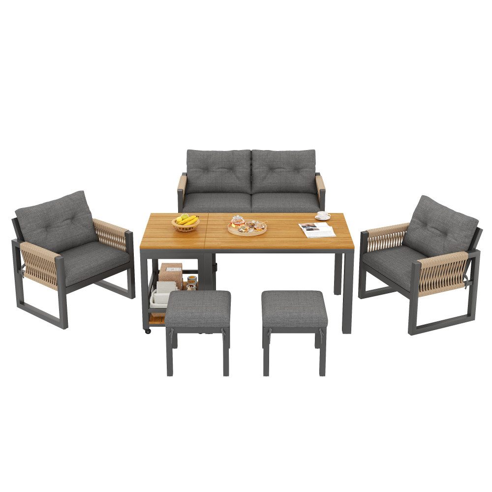 BBWL Gartenlounge-Set mit Tisch & Kissen, Rattanoptik Armlehnen, Sitzgruppe Terrasse Balkon, Outdoor Sofa Set Gartenlounge Metallgestell