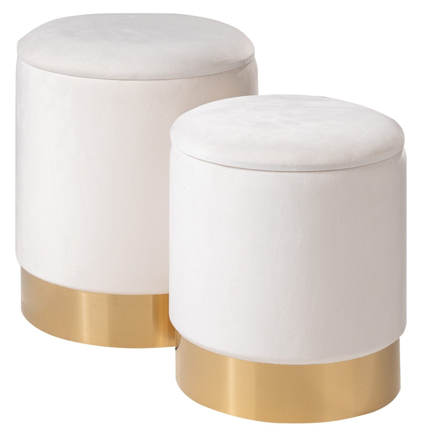 Home4You Sitzhocker mit Deckel, Ø 36 cm, Beige, Goldgelb, Samtbezug, mit abnehmbarem Deckel