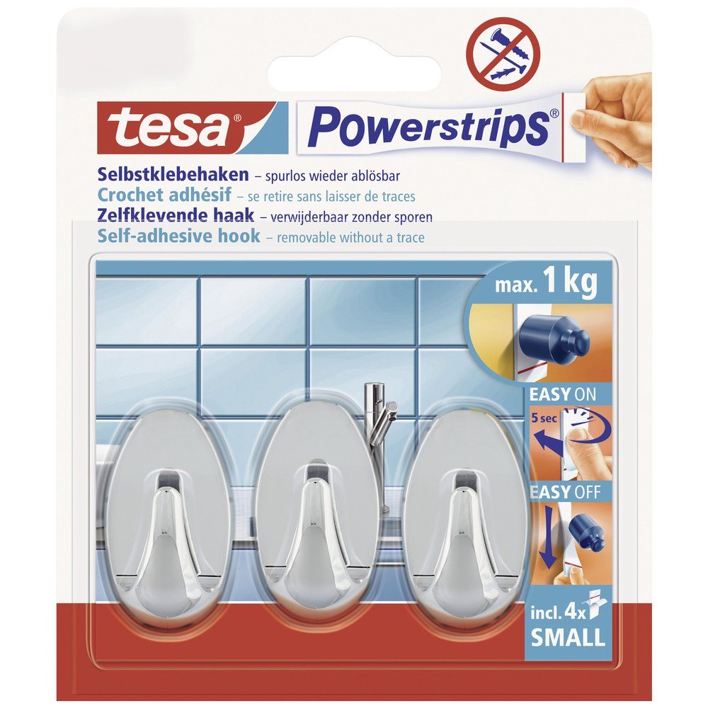 tesa Klebehaken tesa POWERSTRIPS® Klebehaken Small Oval Chrom Inhalt: 3 St., (POWERSTRIPS)
