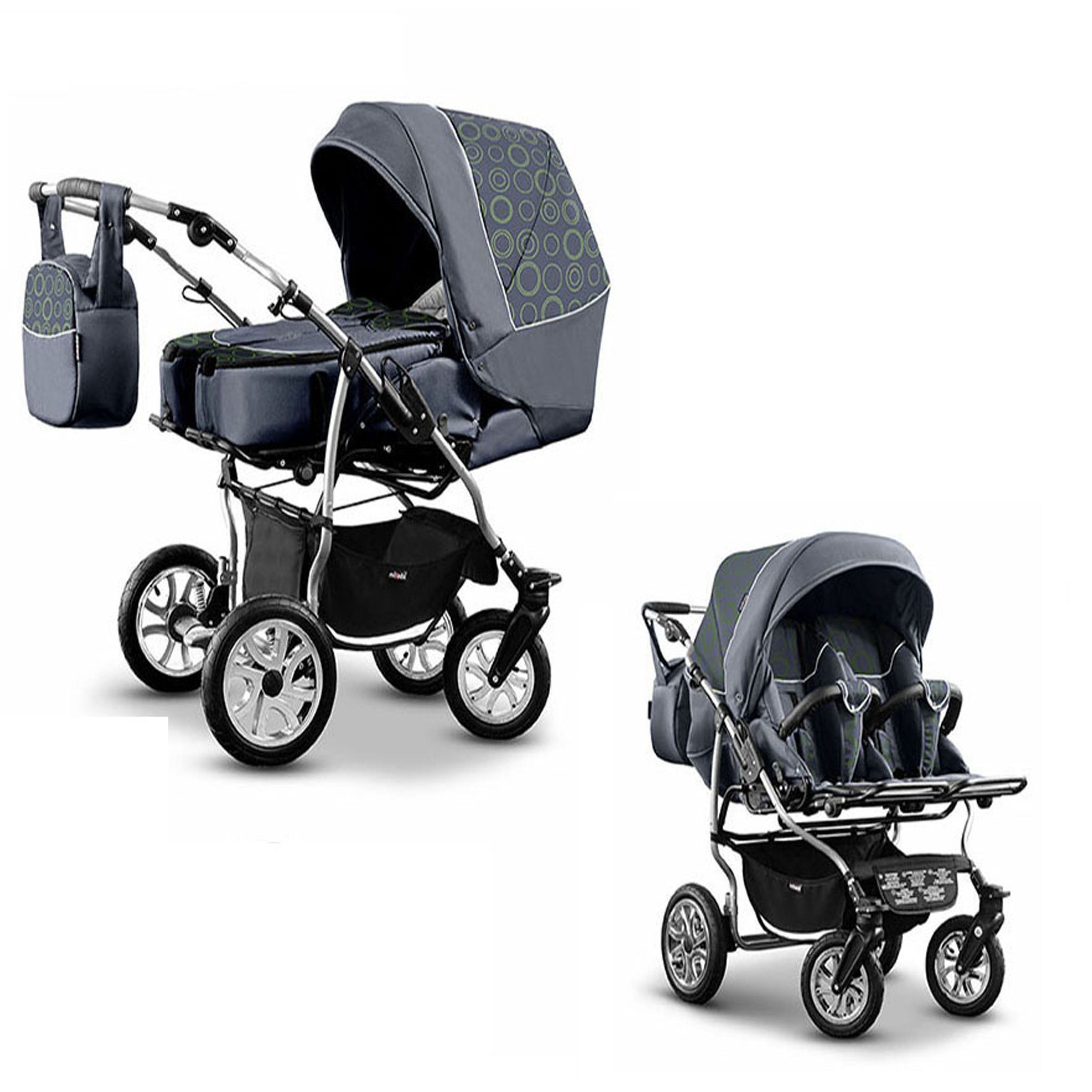 Zwillings-Kombikinderwagen City Twin 2 in 1 inkl. Sportsitze und Zubehör in 19 Farben