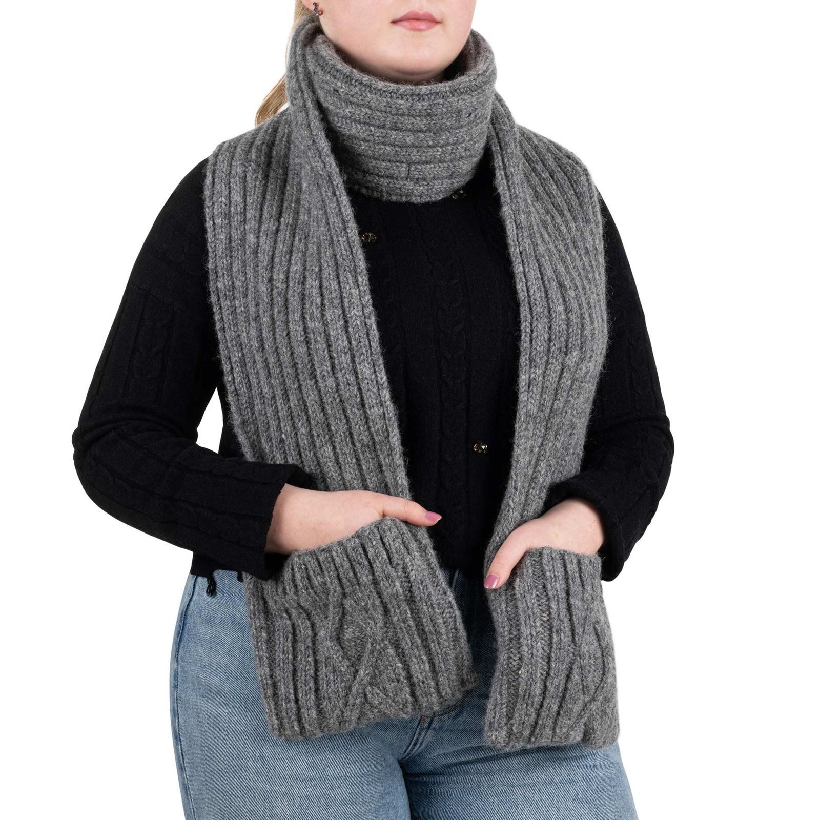 Schal ALMHUBER Winter Wollschal mit Taschen Schal XXL Boho Hippie Strick