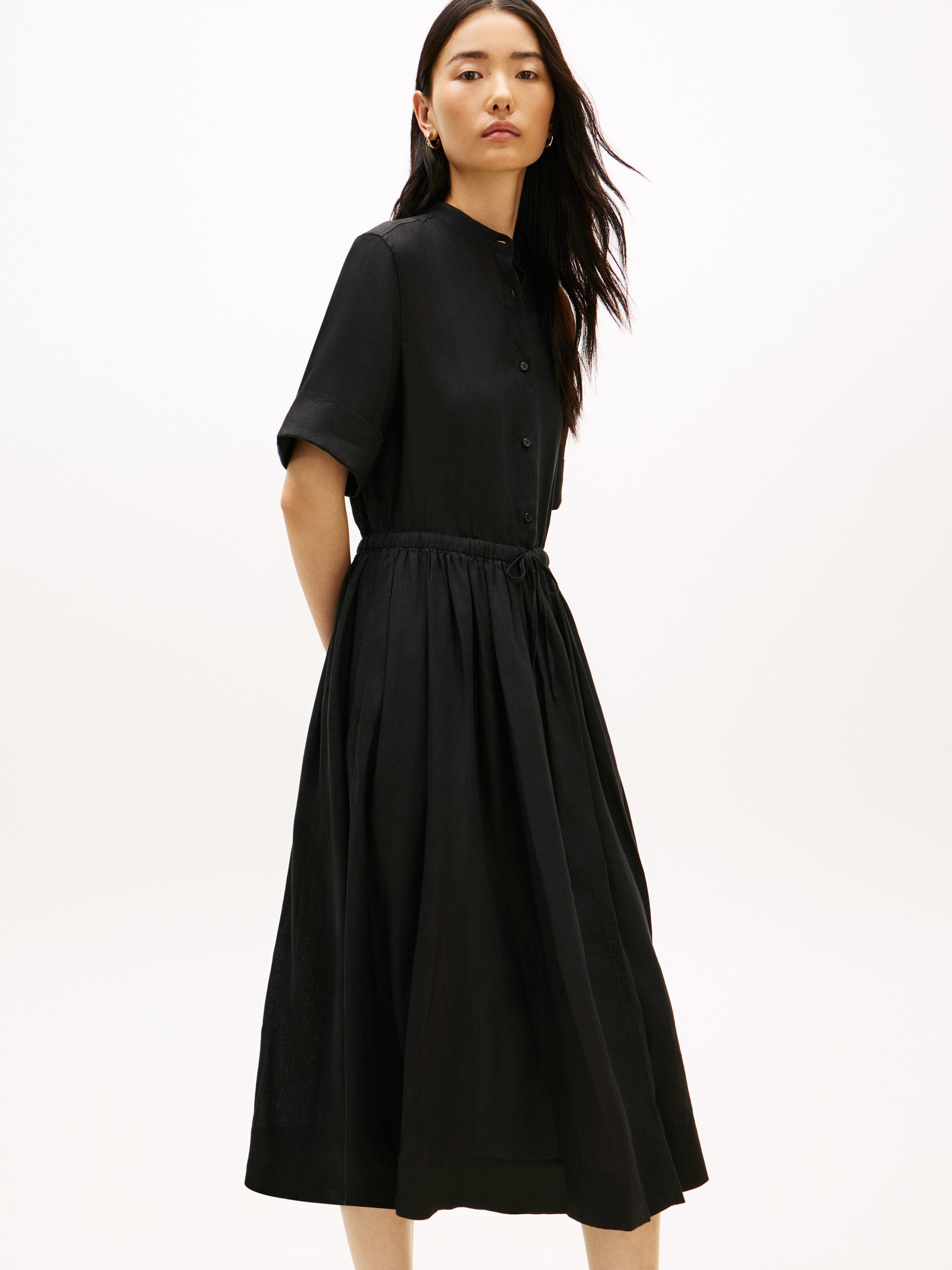 Tommy Hilfiger Sommerkleid ESS LINEN MIDI SS SHIRT DRESS mit Faltenrock