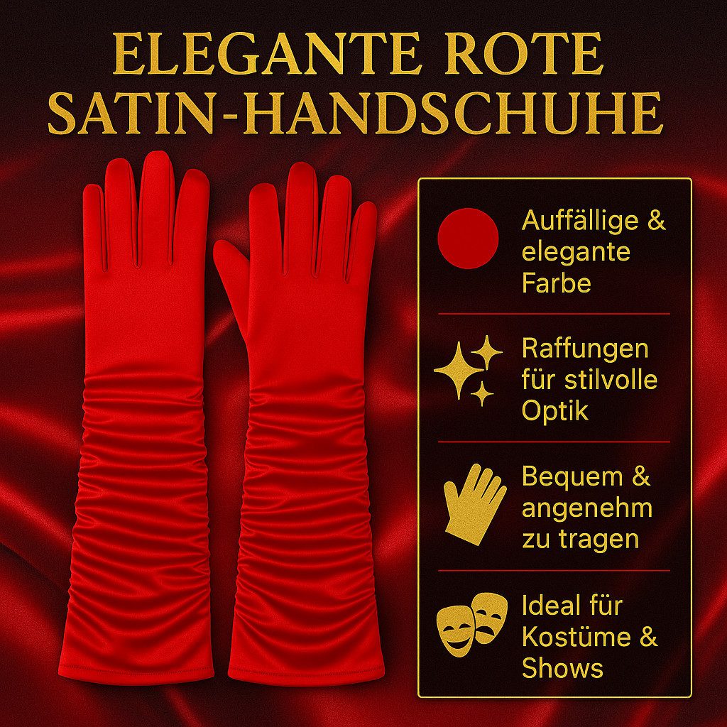 Fries Abendhandschuhe Rote Satin Handschuhe lang gerafft Kostüm Zubehör Karneval & Halloween Glamourös, raffiniert, vielseitig