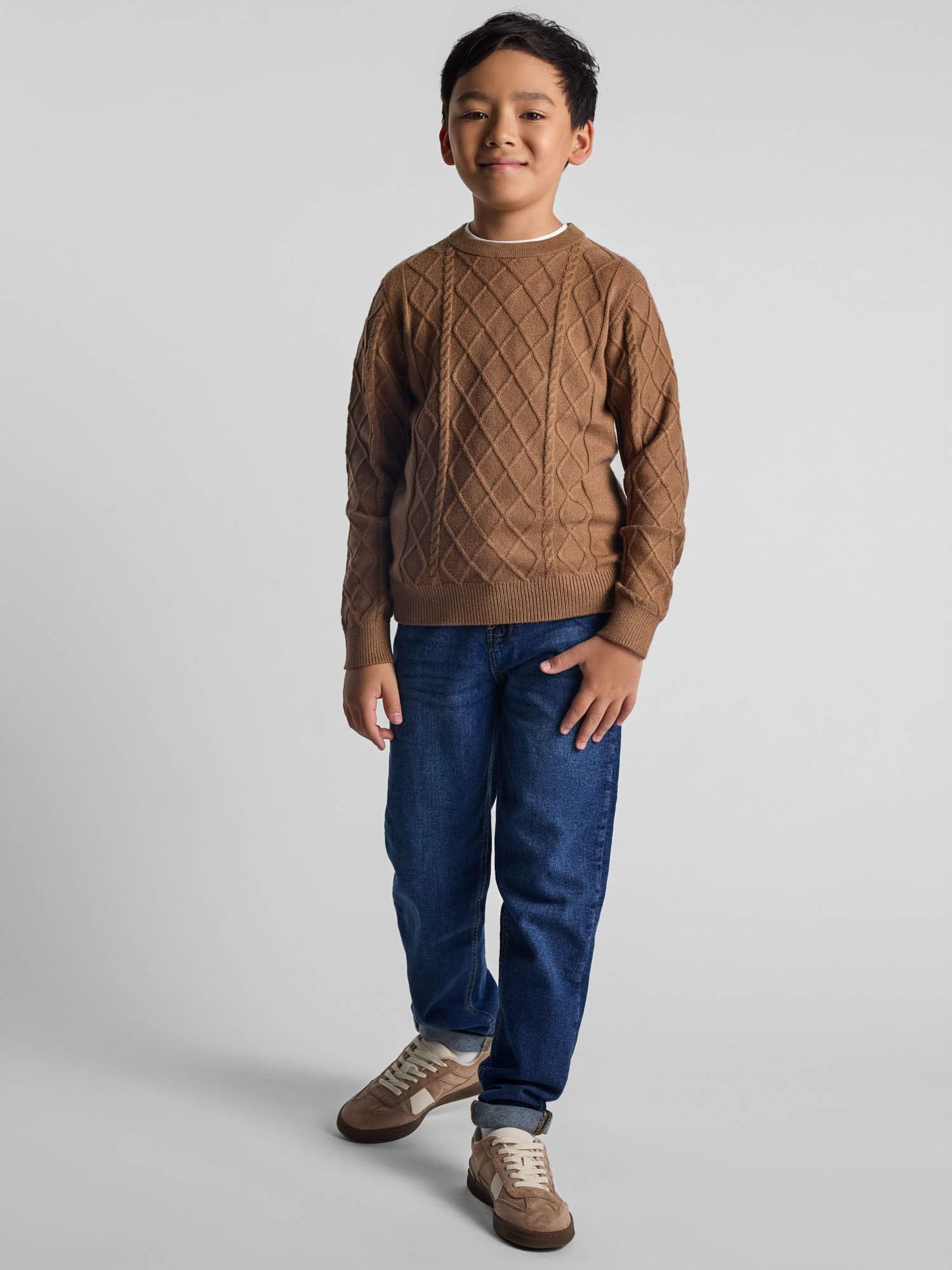 MINOTI Strickpullover Feinstrickpullover mit Strukturmuster und Rundhalsausschnitt (2y-14y)
