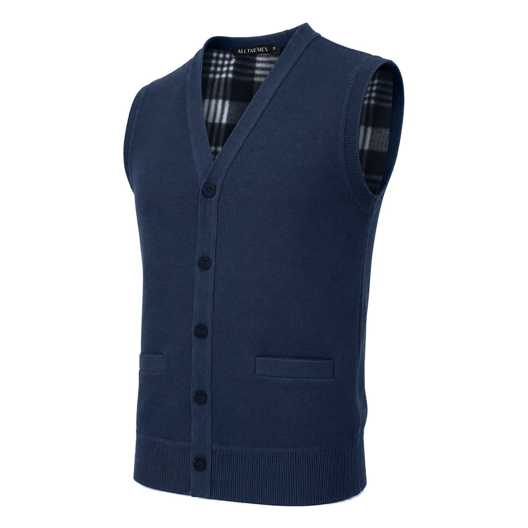 Allthemen Strickweste Herren Britische Strickweste mit V-Ausschnitt winddicht mit Futter