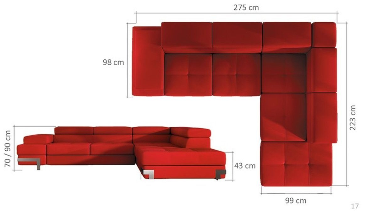 Sofa Dreams Ecksofa Chemnitz L Form, Bettfunktion, Bettkasten mit grau, mit Echtleder