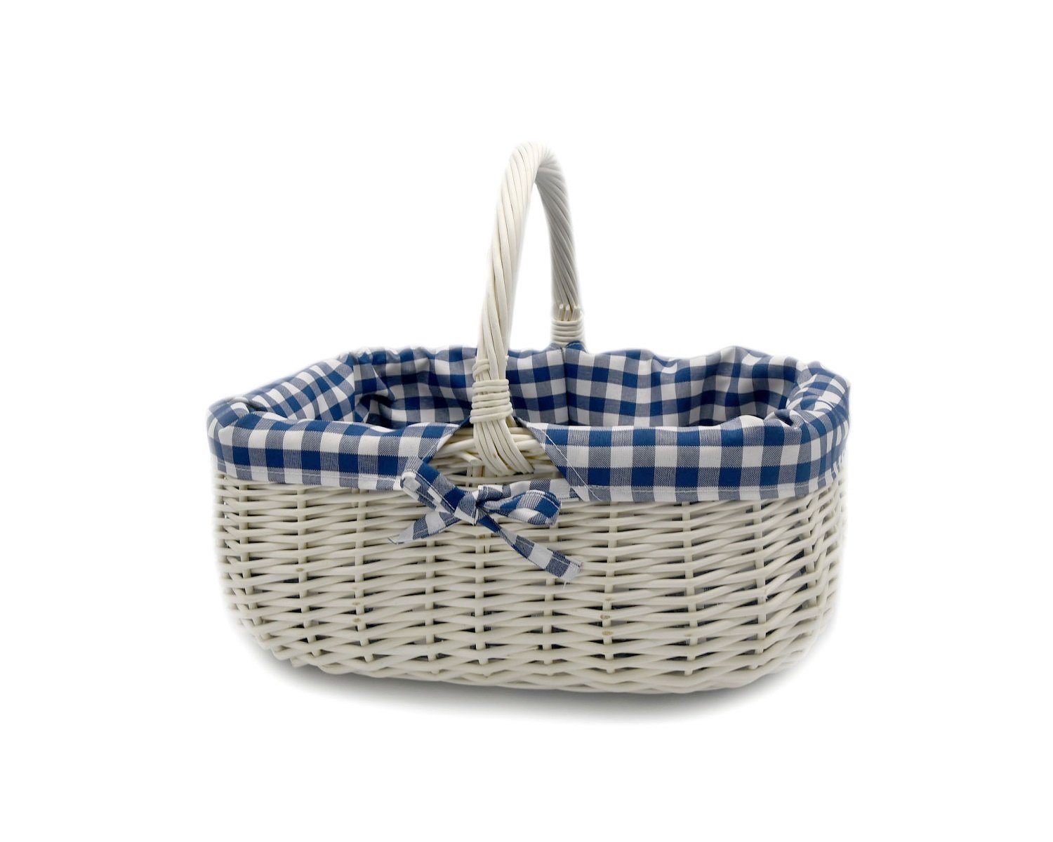 MyBer® Einkaufskorb Korb Weidenkorb 33/23/13cm (27cm mit Henkel). Handarbeit, Kleiner, stabiler Tragekorb aus Weide Vollweide weiß mit Stoffeinlage