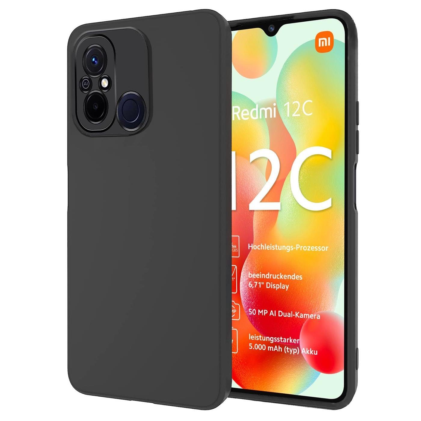 CoolGadget Handyhülle Black Series Handy Hülle für Xiaomi Redmi 12C 6,71 Zoll, Edle Silikon Schlicht Robust Schutzhülle für Redmi 12C Hülle