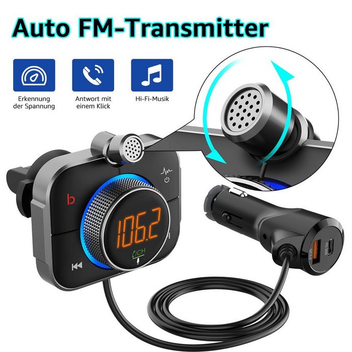 7Magic Bluetooth Auto Adapter USB-Ladegerät (FM Transmitter mit QC3.0)