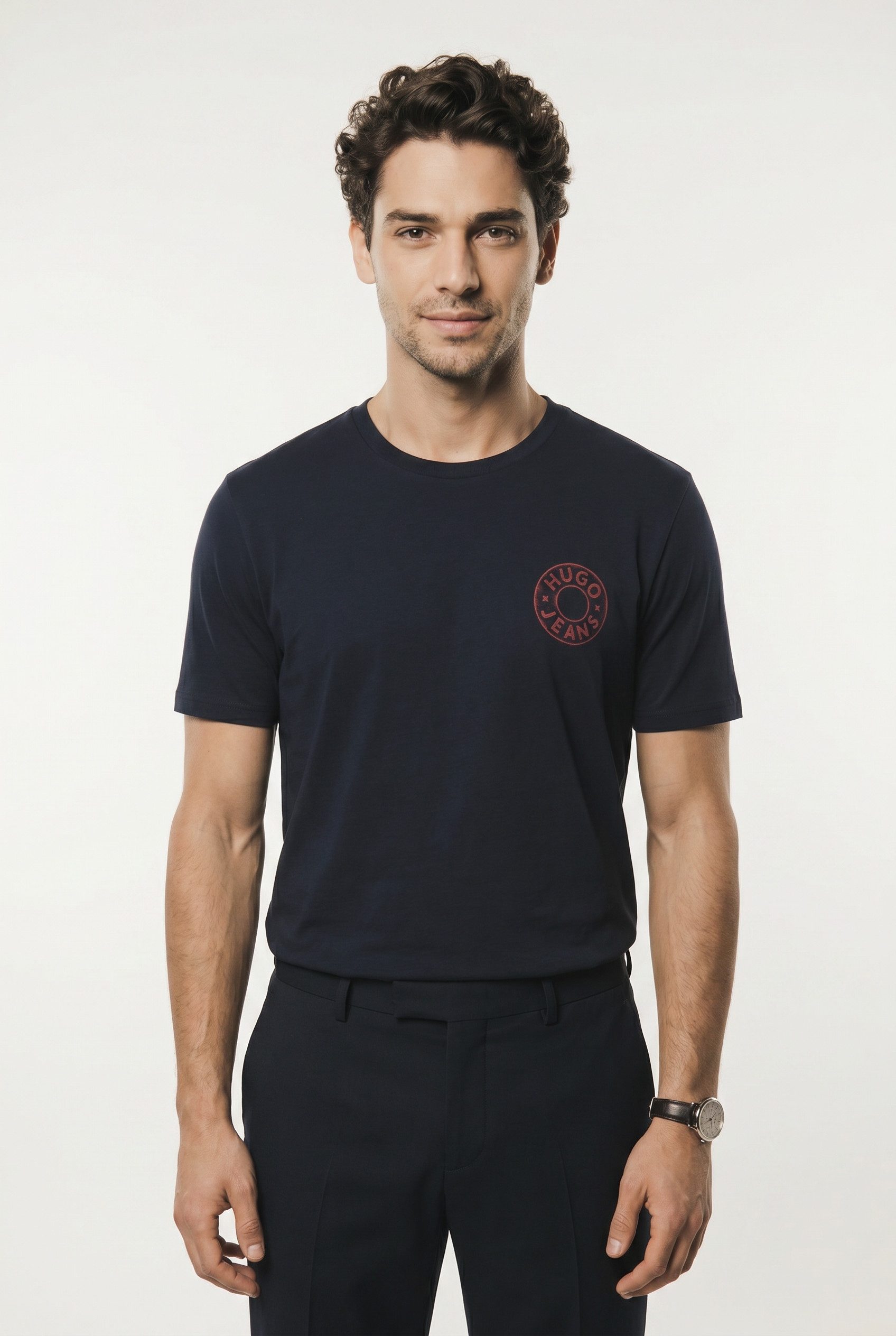 HUGO T-Shirt Nemodo Rundhalsausschnitt, reine Baumwolle, Brustdruck