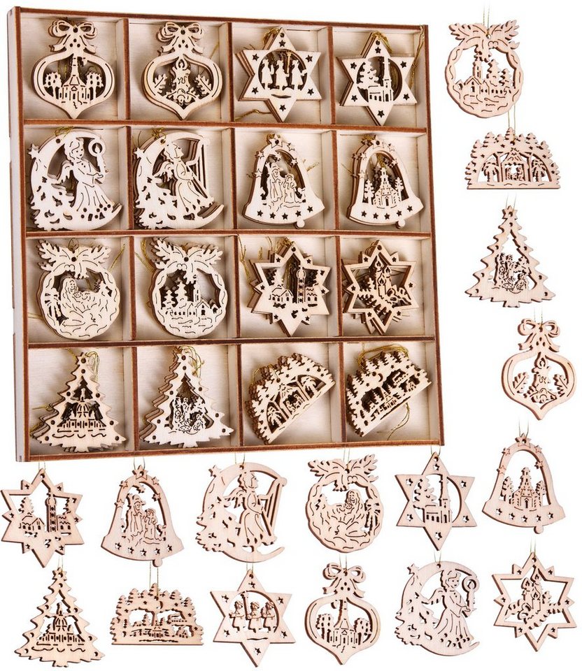 BRUBAKER Christbaumschmuck Weihnachtsbaumschmuck Set (48-tlg), Christbaumanhänger aus Holz - Weihnachtsanhänger zum Basteln Bemalen
